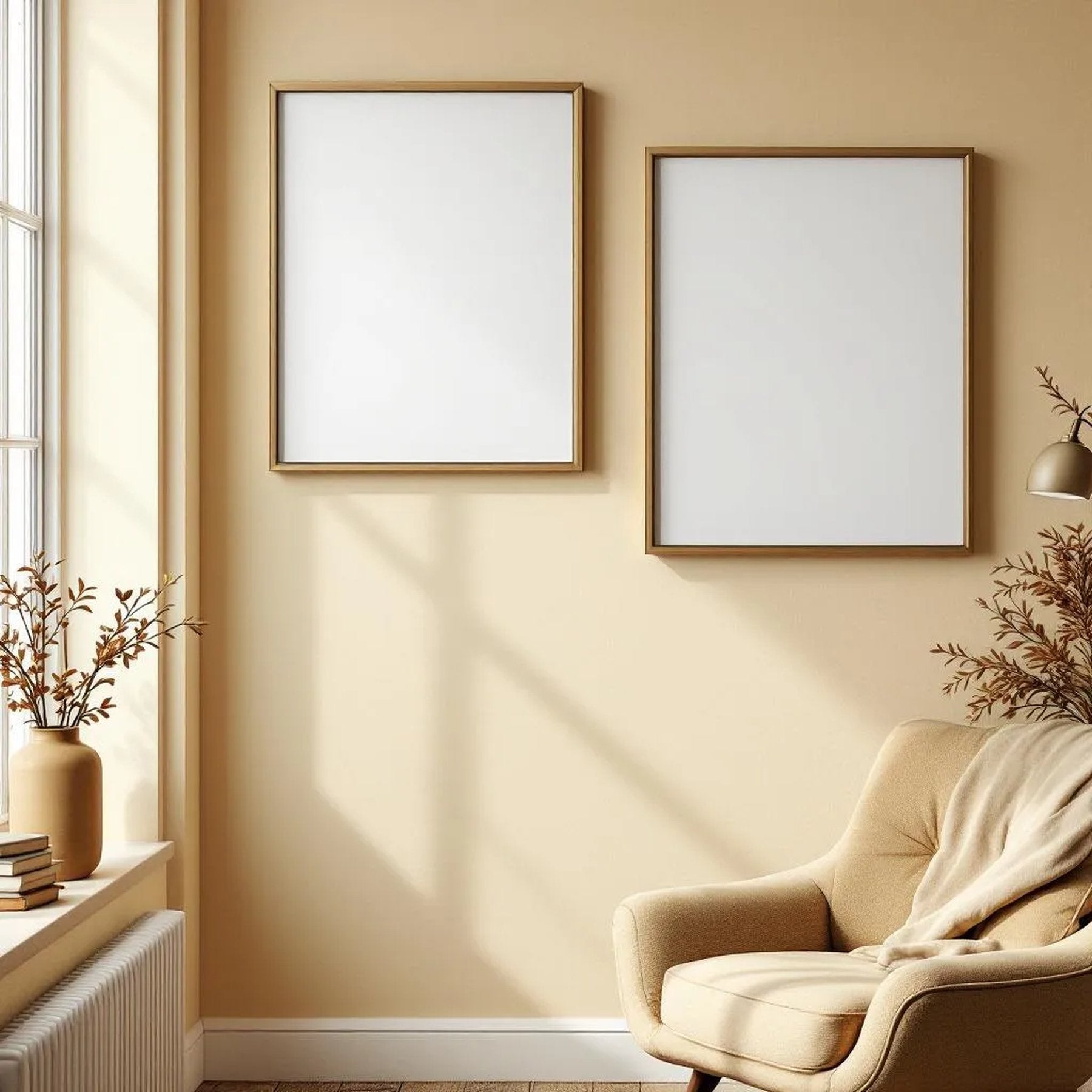 Reading Nook Editorial Room Mockup — Plain Square Frame Portrait 2:3 — Corner Perspective View — #04798 | MockupBulk