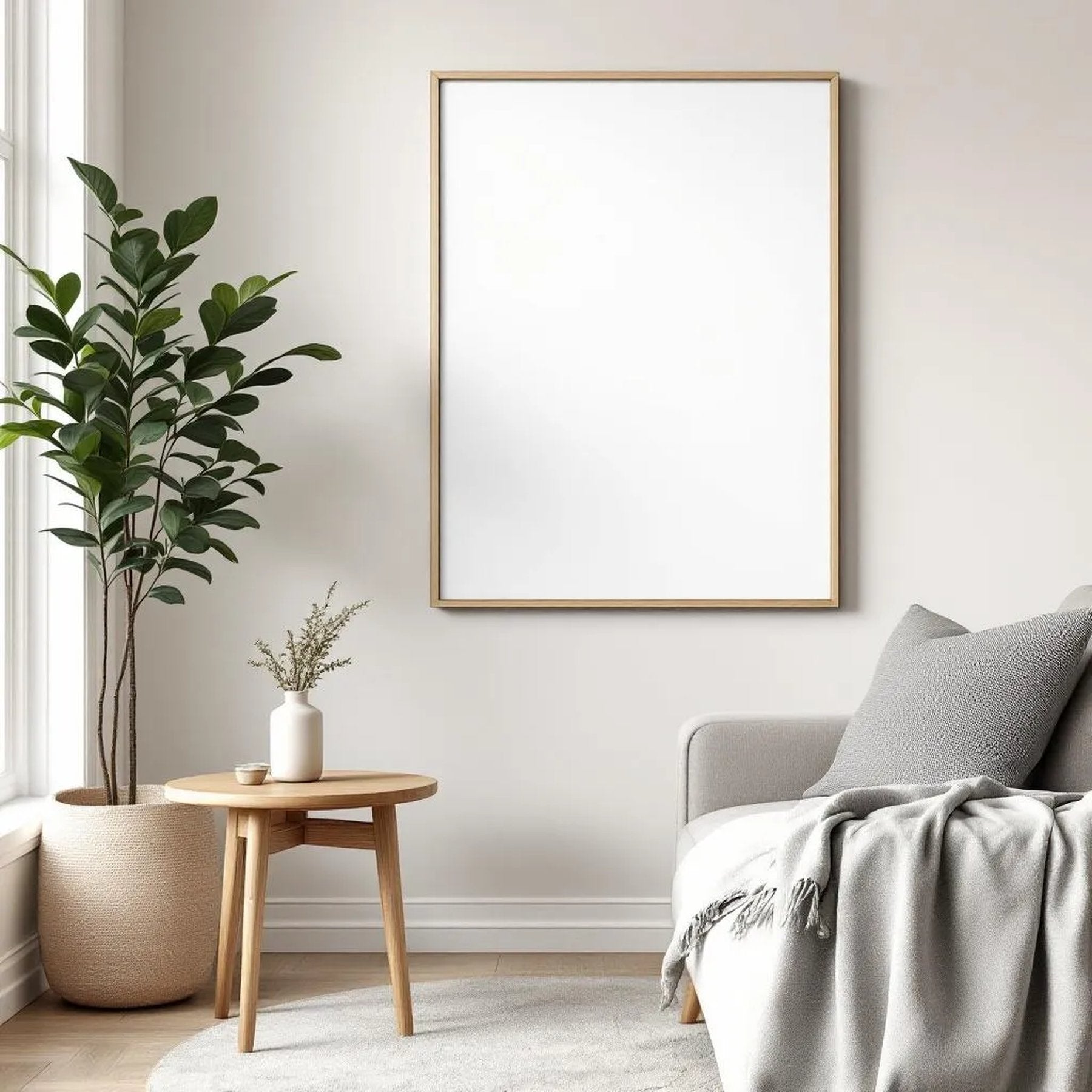 Scandinavian Styled Room Mockup — Plain Square Frame Portrait 2:3 — Corner Perspective View — #04495 | MockupBulk