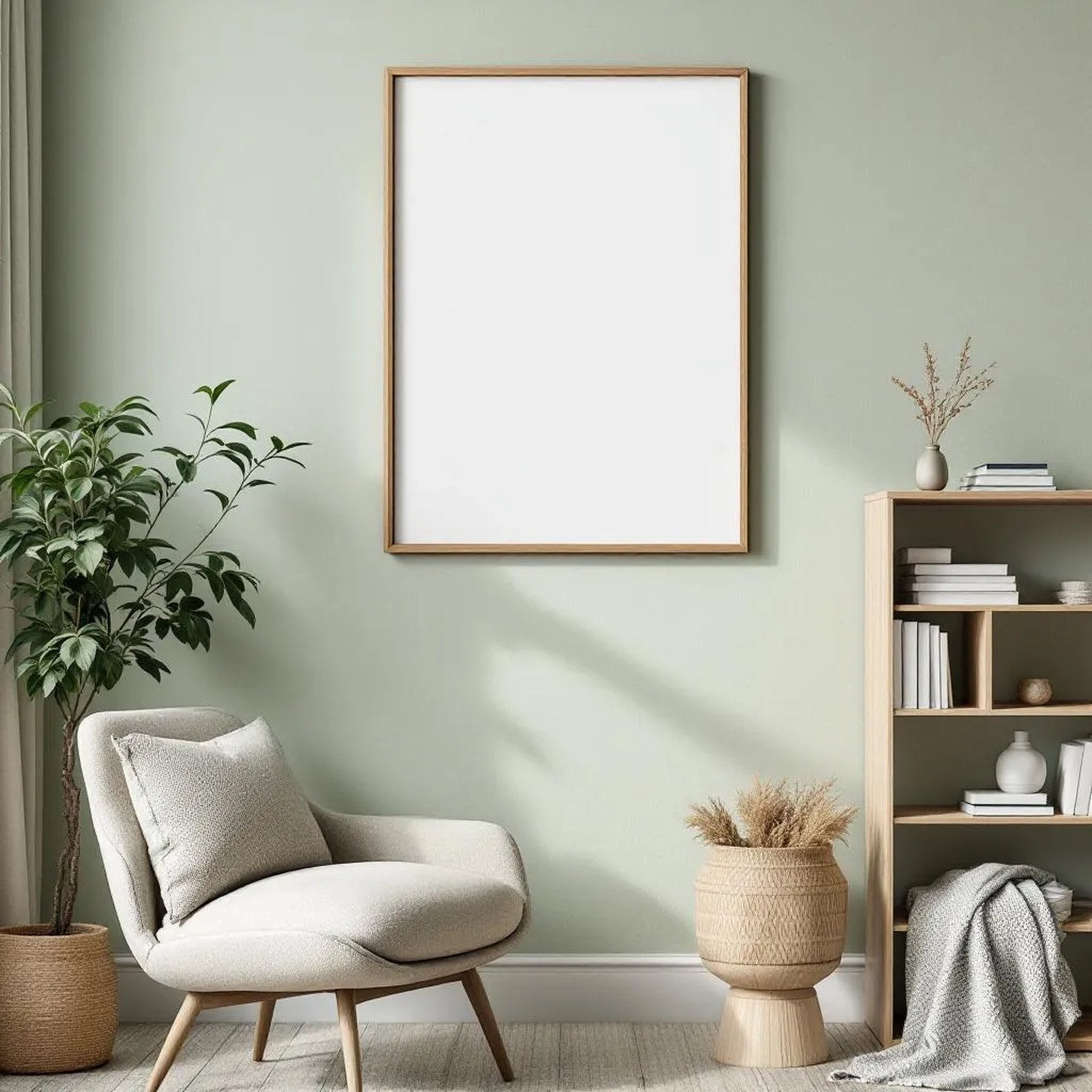 Scandinavian Interior Frame Mockup — Plain Square Frame Portrait 5:7 — Corner Perspective View — #04496 | MockupBulk