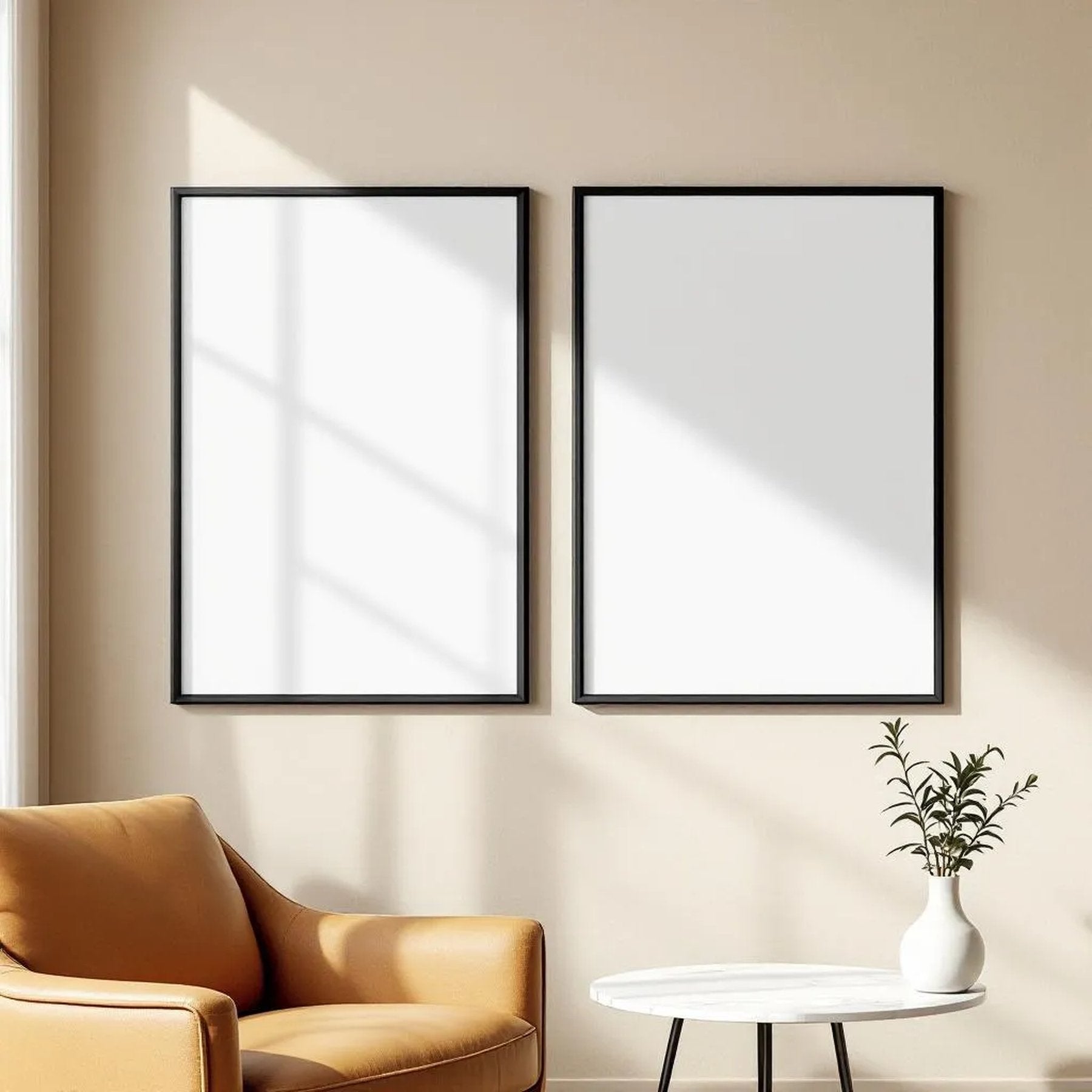 Scandinavian Styled Room Mockup — Plain Square Frame Portrait 2:3 — Corner Perspective View — #04497 | MockupBulk