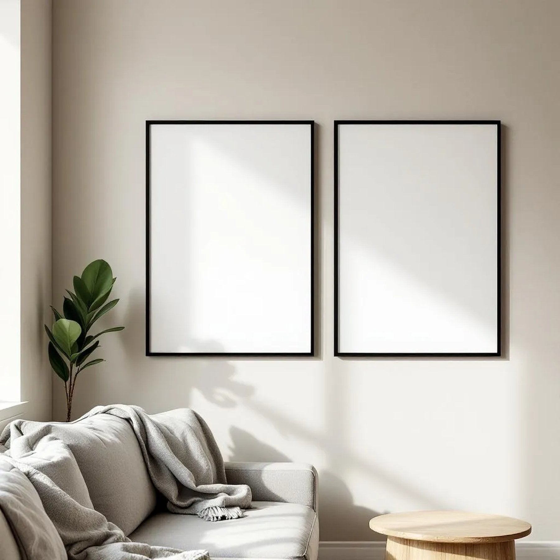 Scandinavian Room Scene Mockup — Plain Square Frame Portrait 2:3 — Corner Perspective View — #04498 | MockupBulk