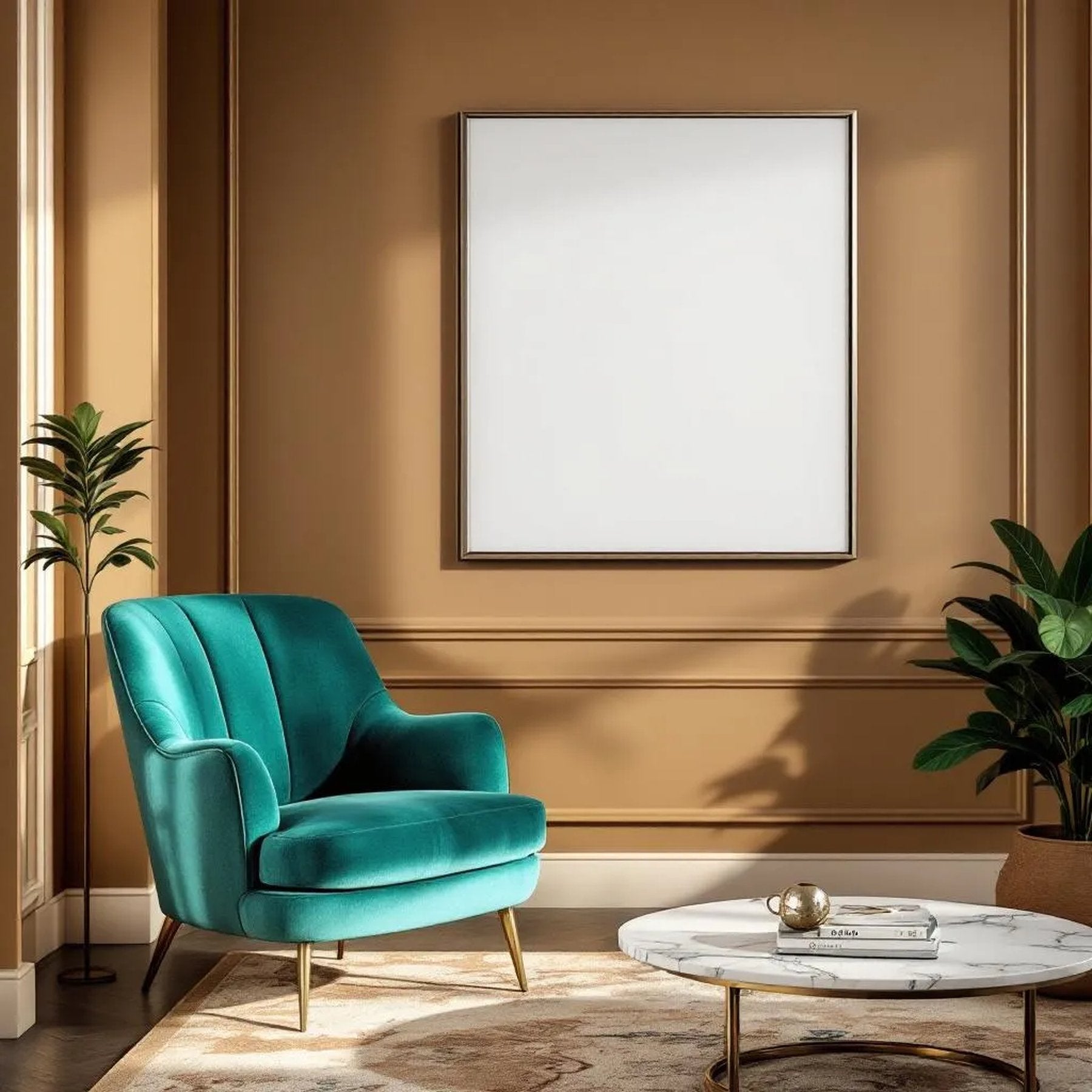 Art Deco Editorial Room Mockup — Plain Square Frame Portrait 2:3 — Left-Angled Perspective — #04575 | MockupBulk