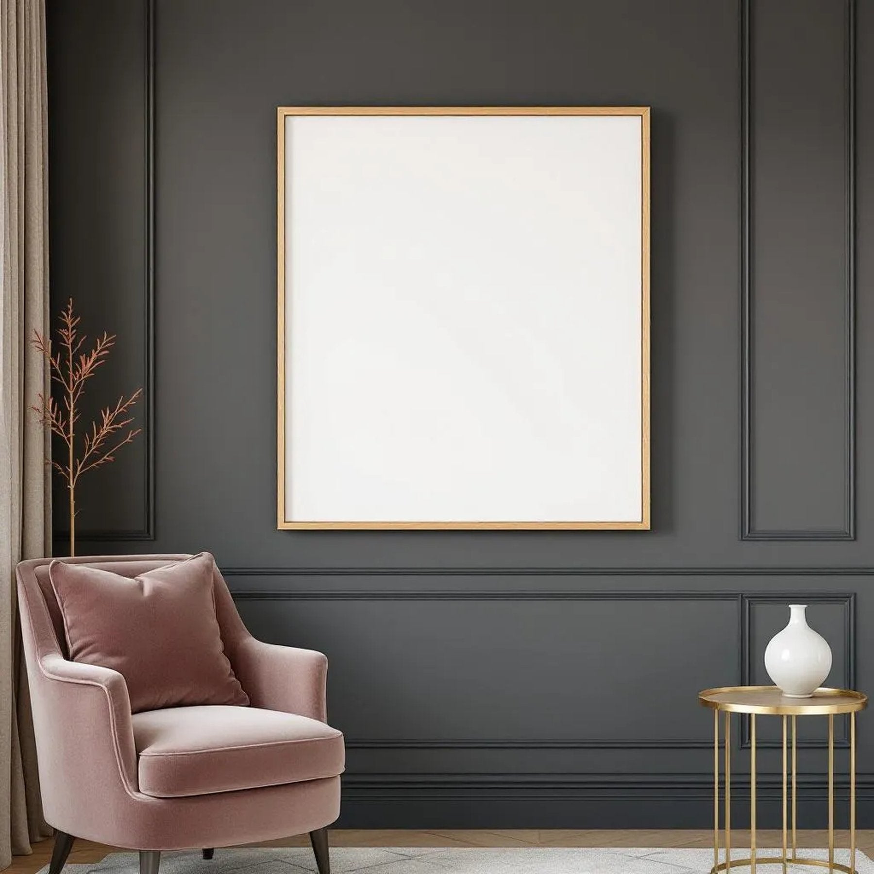 Art Deco Lifestyle Frame Mockup — Plain Square Frame Portrait 4:5 — Left-Angled Perspective — #04576 | MockupBulk