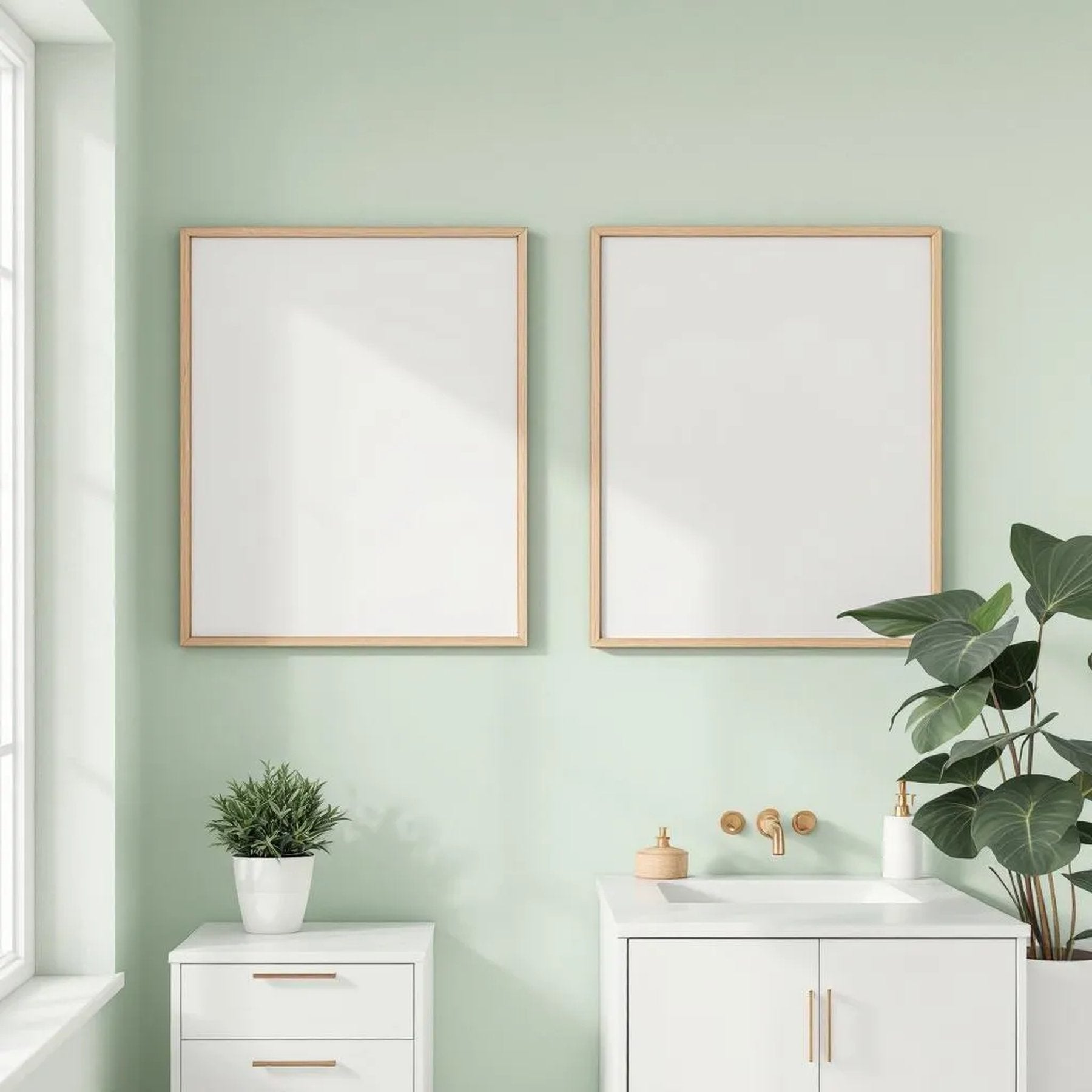 Spa Bathroom Room Scene Mockup — Plain Square Frame Portrait 2:3 — Left-Angled Perspective — #04800 | MockupBulk