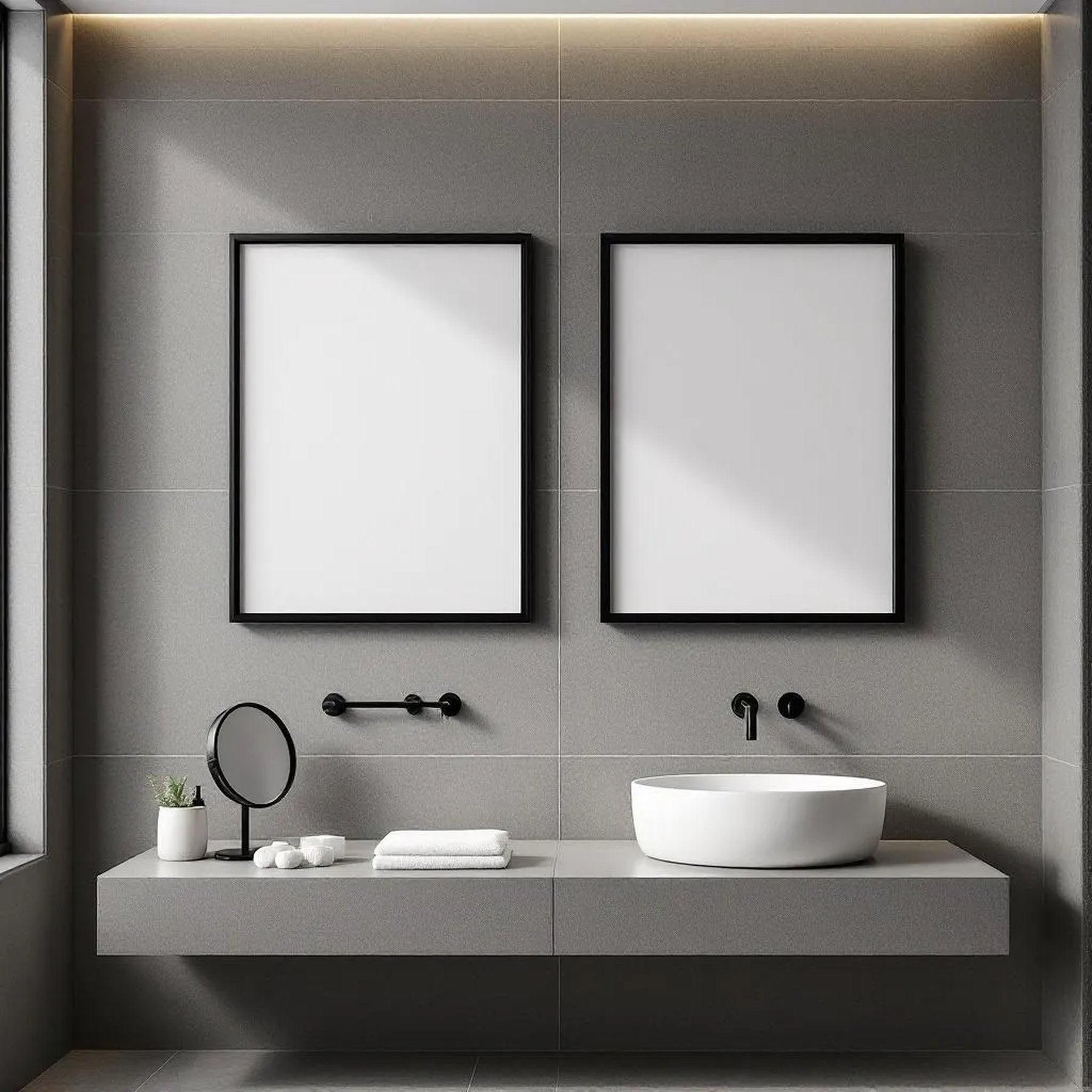 Spa Bathroom Styled Room Mockup — Plain Square Frame Portrait 2:3 — Left-Angled Perspective — #04802 | MockupBulk