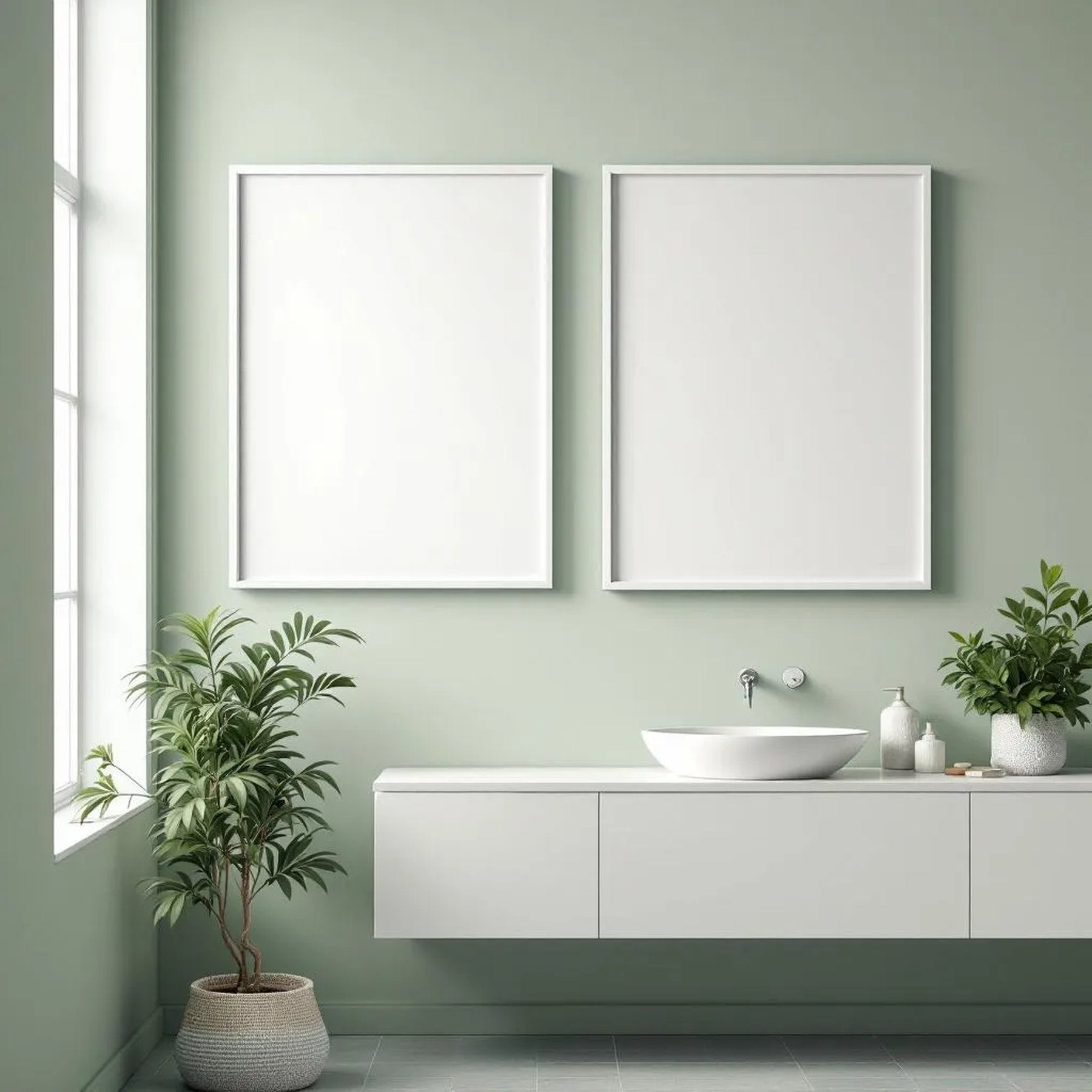 Spa Bathroom Interior Frame Mockup — Plain Square Frame Portrait 2:3 — Left-Angled Perspective — #04803 | MockupBulk