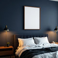 Dark Bedroom Interior Frame Mockup — Plain Square Frame Portrait 2:3 — Left-Angled Perspective — #04549 | MockupBulk