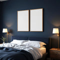Dark Bedroom High-Res Frame Mockup — Plain Square Frame Portrait 2:3 — Left-Angled Perspective — #04552 | MockupBulk