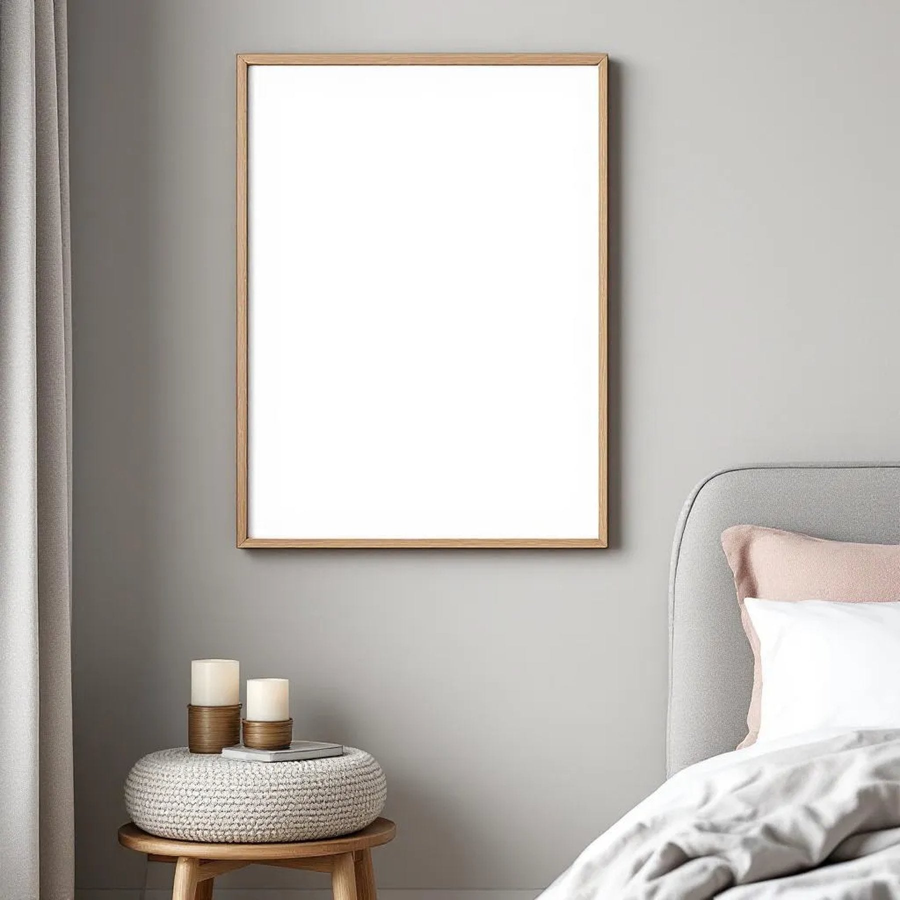 White Bedroom High-Res Frame Mockup — Plain Square Frame Landscape 3:4 — Left-Angled Perspective — #04524 | MockupBulk