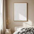 White Bedroom High-Res Frame Mockup — Plain Square Frame Portrait 2:3 — Left-Angled Perspective — #04526 | MockupBulk