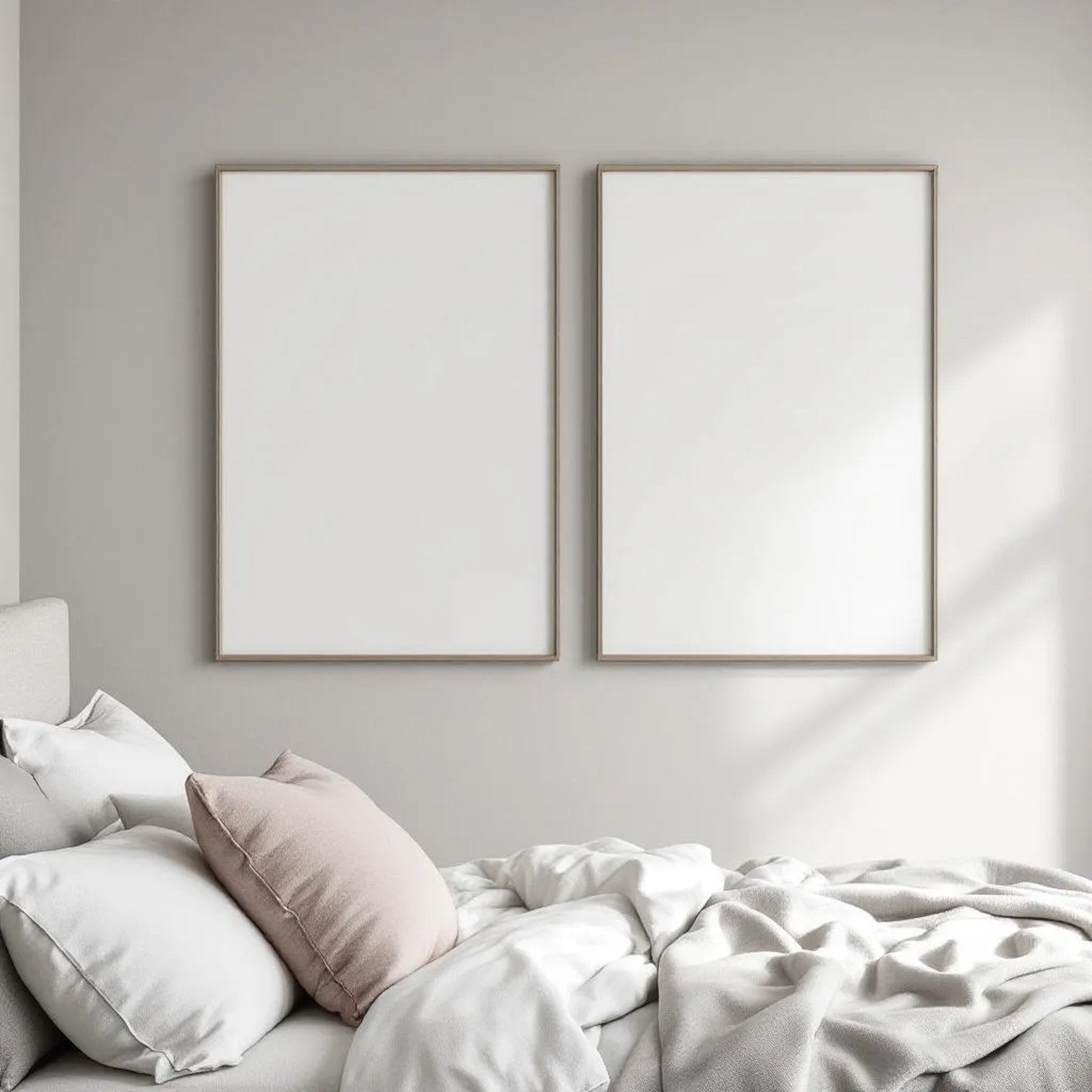 White Bedroom Professional Frame Mockup — Plain Square Frame Portrait 2:3 — Left-Angled Perspective — #04527 | MockupBulk