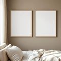 White Bedroom Room Scene Mockup — Plain Square Frame Portrait 2:3 — Left-Angled Perspective — #04528 | MockupBulk
