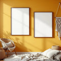 Boho Living Room Interior Frame Mockup — Plain Square Frame Portrait 2:3 — Left-Angled Perspective — #04901 | MockupBulk
