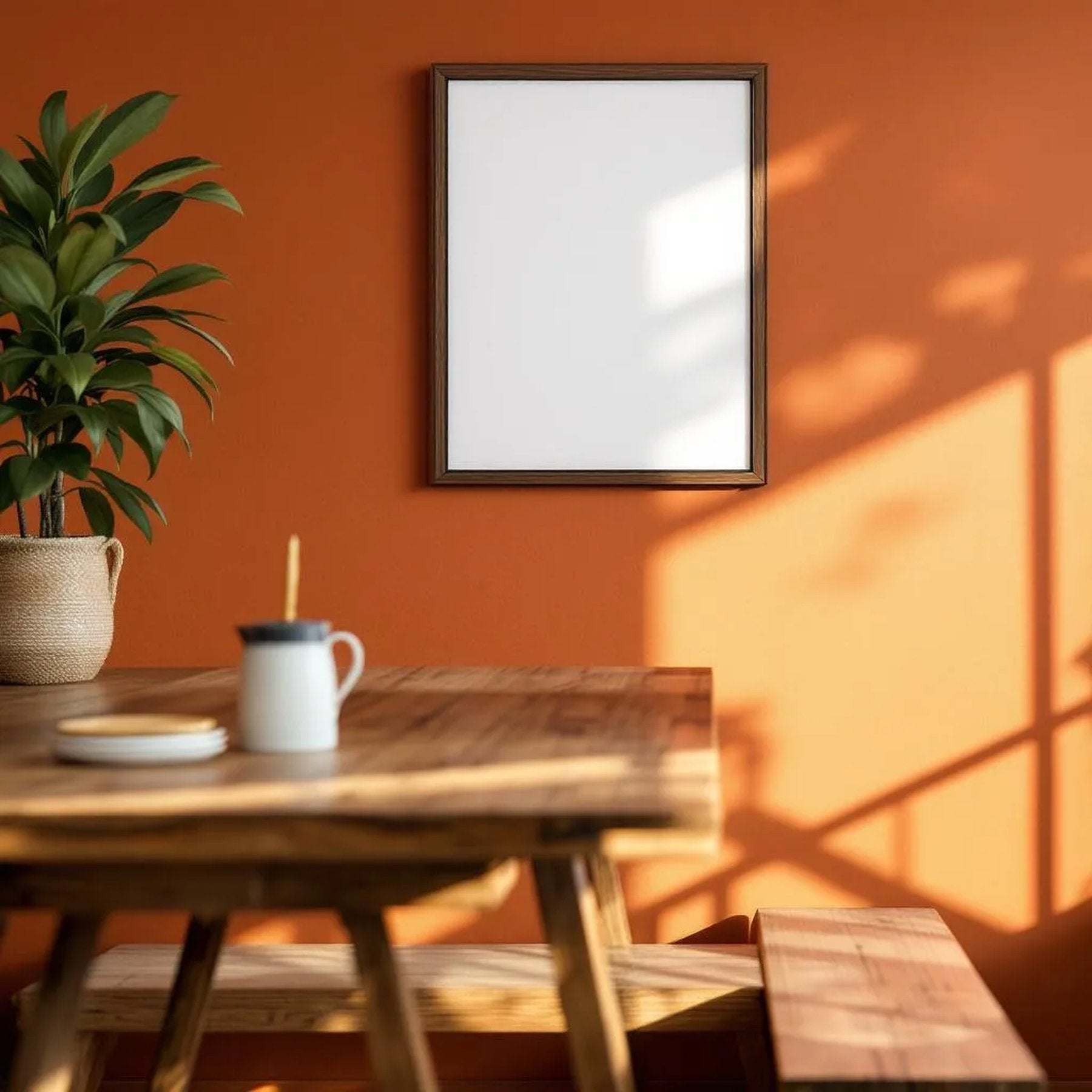 Dining Room Room Scene Mockup — Plain Square Frame Landscape 3:4 — Left-Angled Perspective — #04749 | MockupBulk