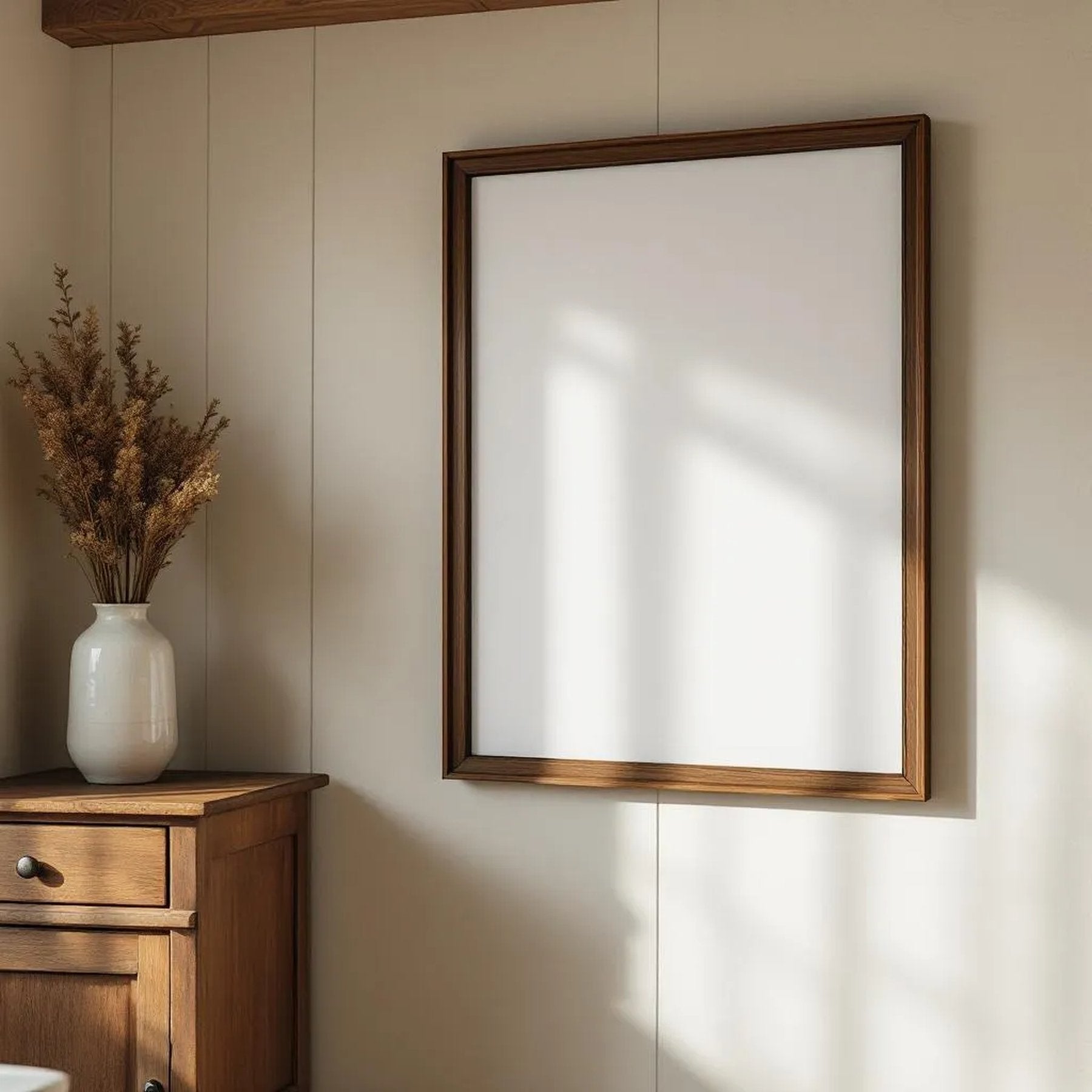 Farmhouse Professional Frame Mockup — Plain Square Frame Portrait 2:3 — Left-Angled Perspective — #04949 | MockupBulk