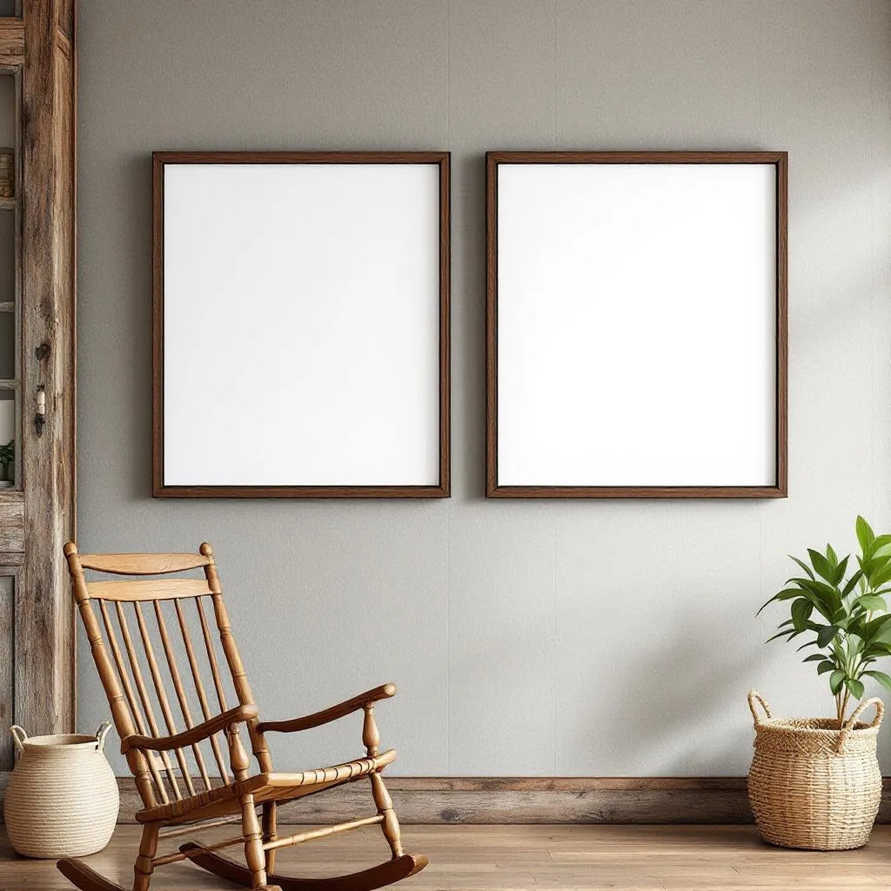 Farmhouse Wall Art Mockup — Plain Square Frame Portrait 2:3 — Left-Angled Perspective — #04953 | MockupBulk