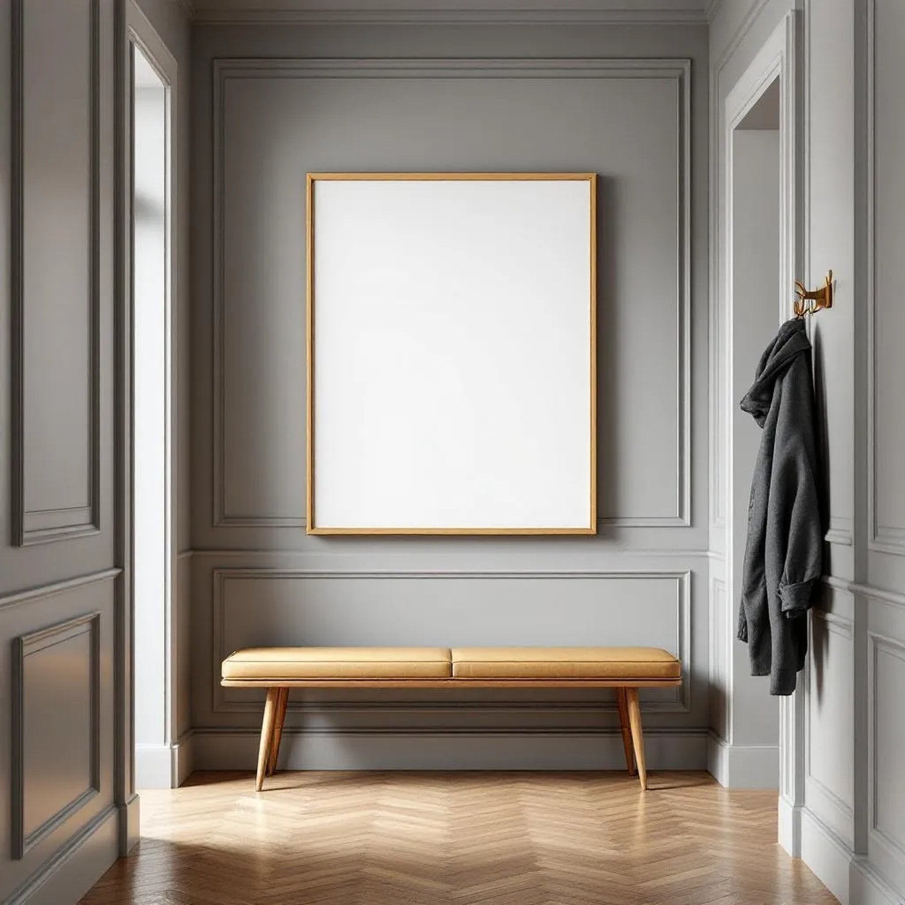 Hallway Editorial Room Mockup — Plain Square Frame Landscape 11x14 — Left-Angled Perspective — #04724 | MockupBulk
