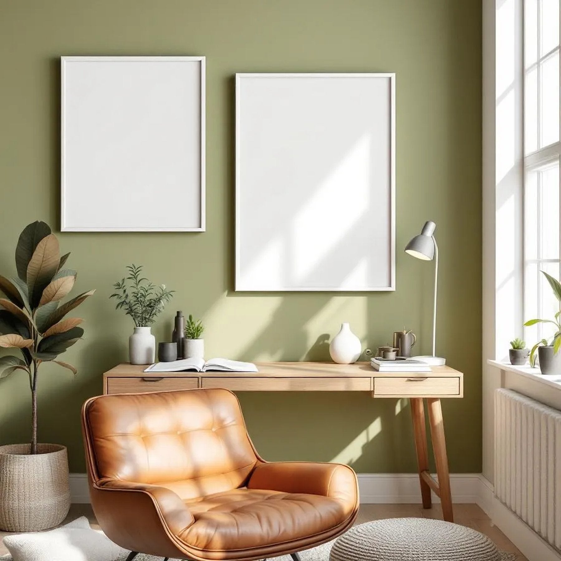 Home Office Frame Display Mockup — Plain Square Frame Portrait 2:3 — Left-Angled Perspective — #04699 | MockupBulk