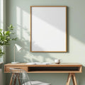 Home Office Lifestyle Frame Mockup — Plain Square Frame Portrait 2:3 — Left-Angled Perspective — #04700 | MockupBulk