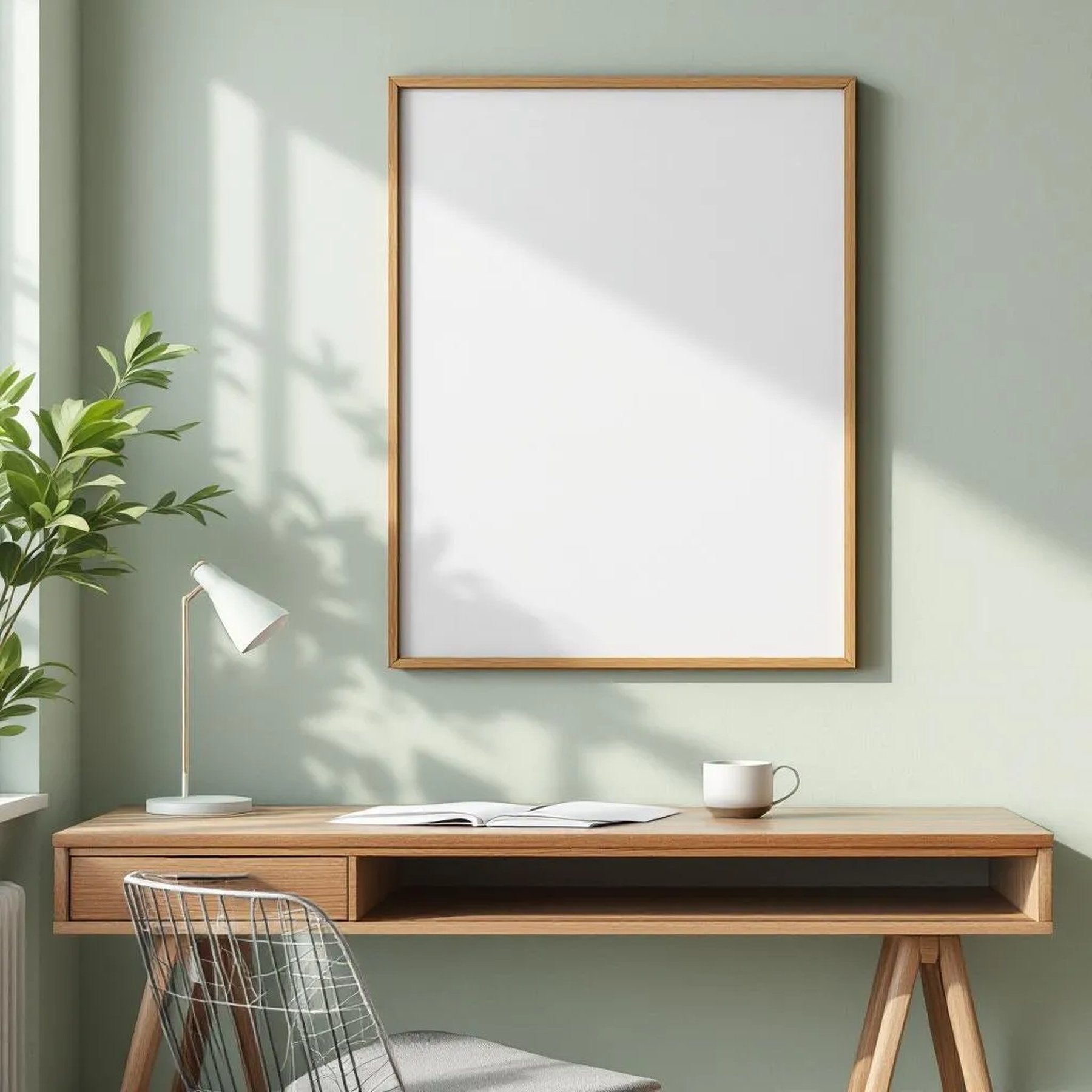 Home Office Lifestyle Frame Mockup — Plain Square Frame Portrait 2:3 — Left-Angled Perspective — #04700 | MockupBulk
