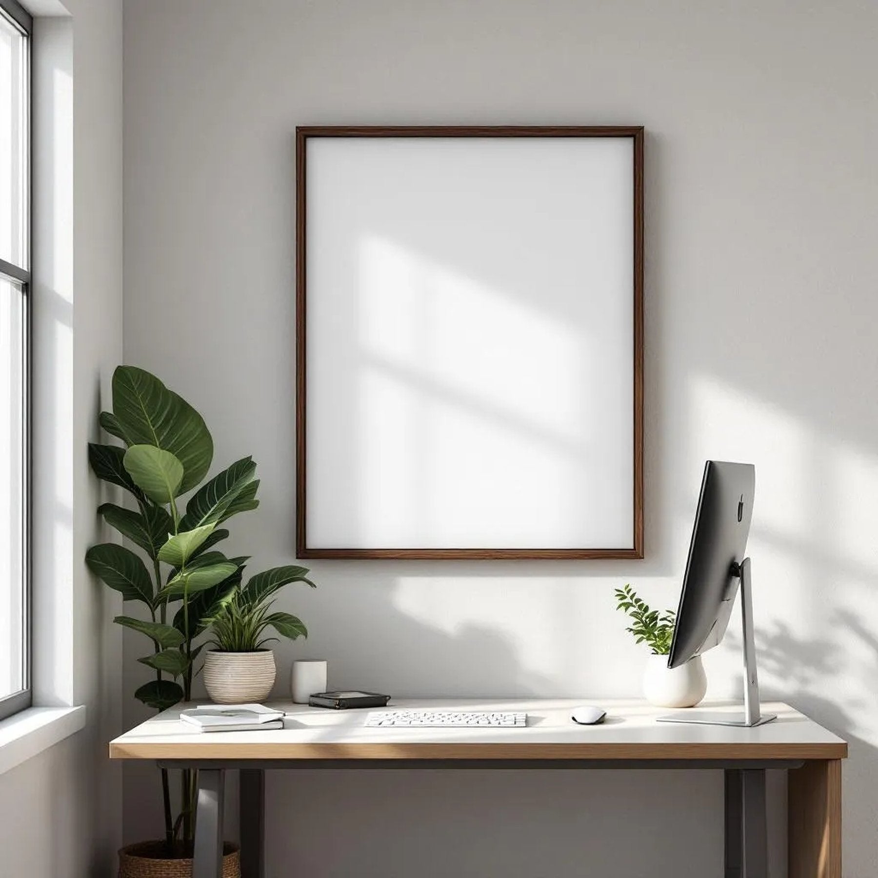 Home Office Editorial Room Mockup — Plain Square Frame Portrait 2:3 — Left-Angled Perspective — #04701 | MockupBulk