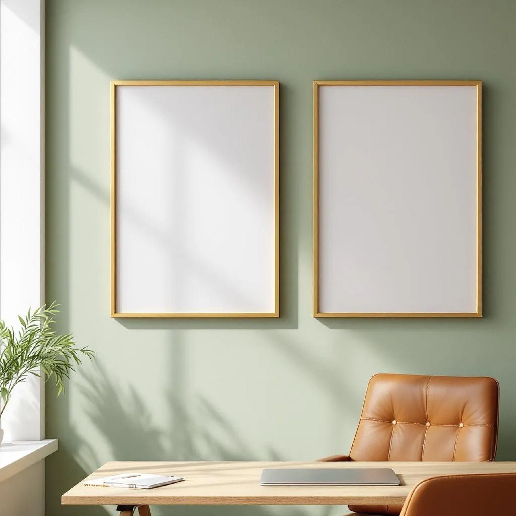 Home Office Room Scene Mockup — Plain Square Frame Portrait 2:3 — Left-Angled Perspective — #04702 | MockupBulk
