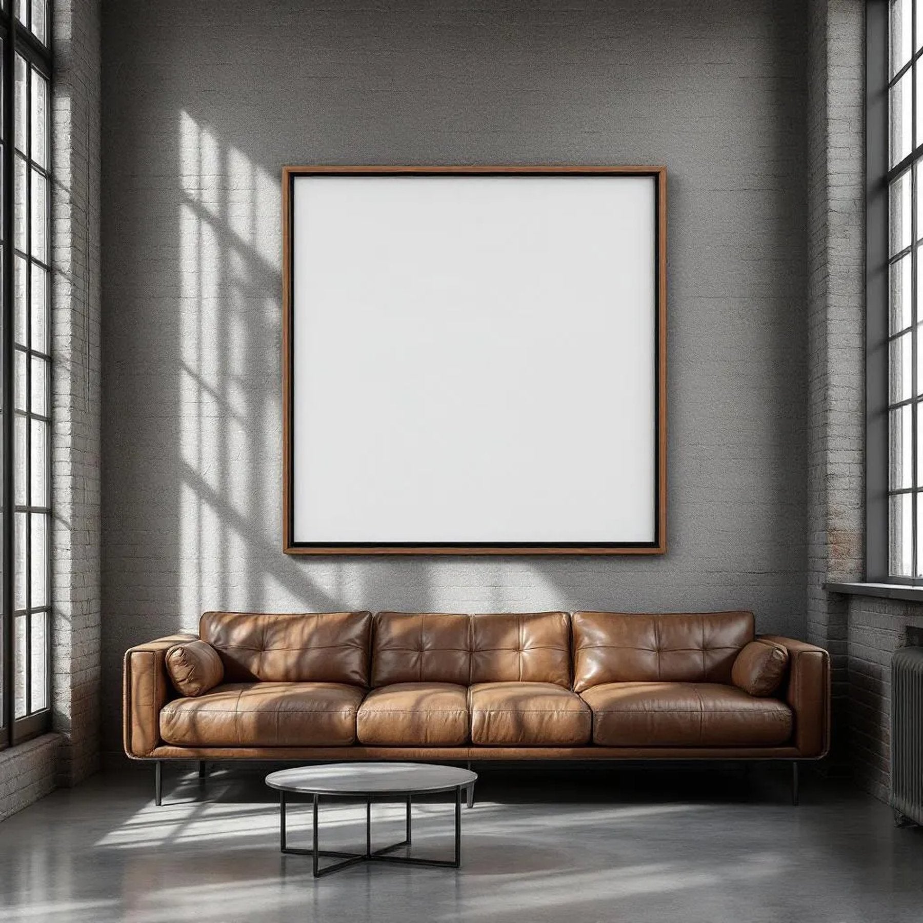 Industrial Loft Frame Display Mockup — Plain Square Frame Square 1:1 — Left-Angled Perspective — #04501 | MockupBulk