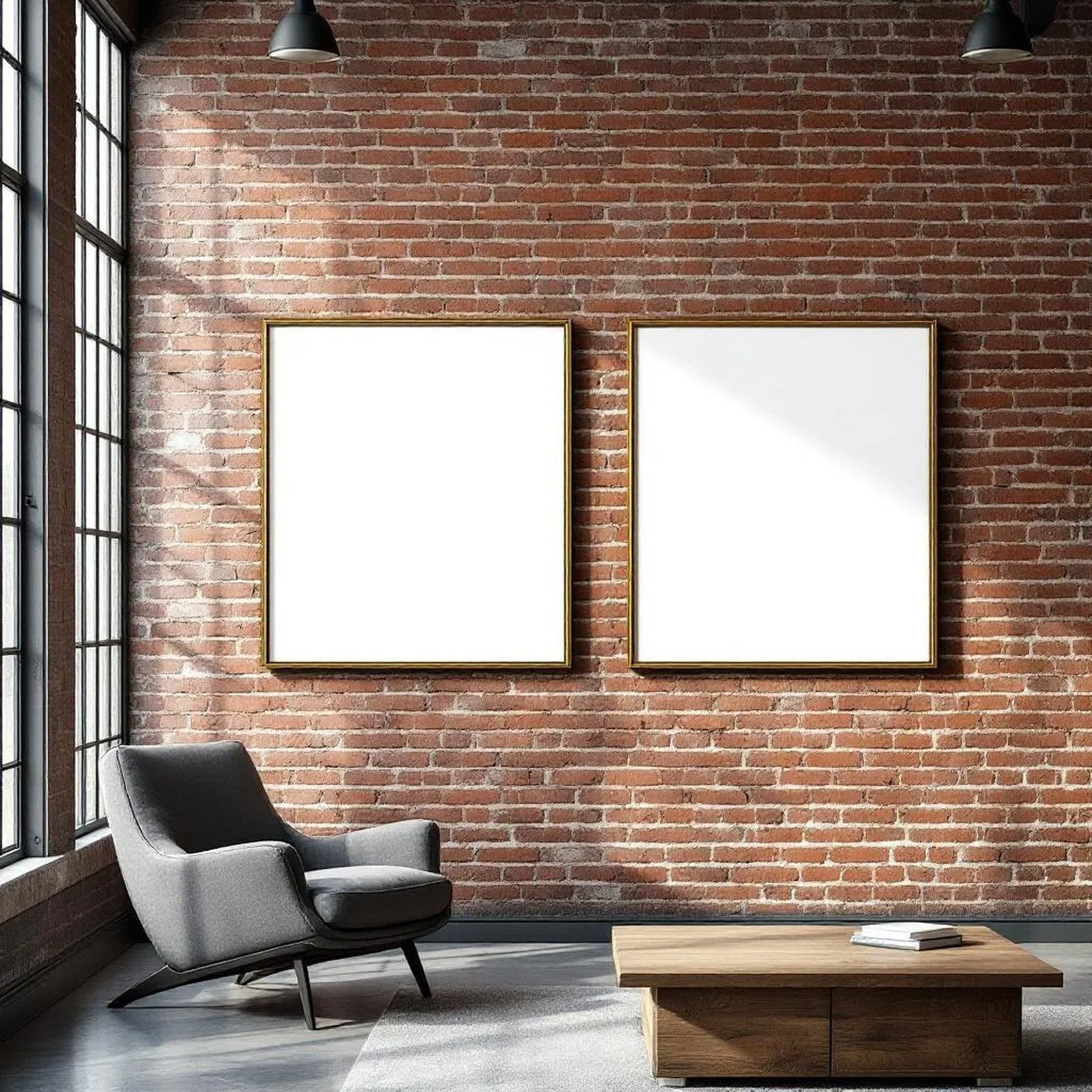 Industrial Loft Editorial Room Mockup — Plain Square Frame Portrait 2:3 — Left-Angled Perspective — #04502 | MockupBulk