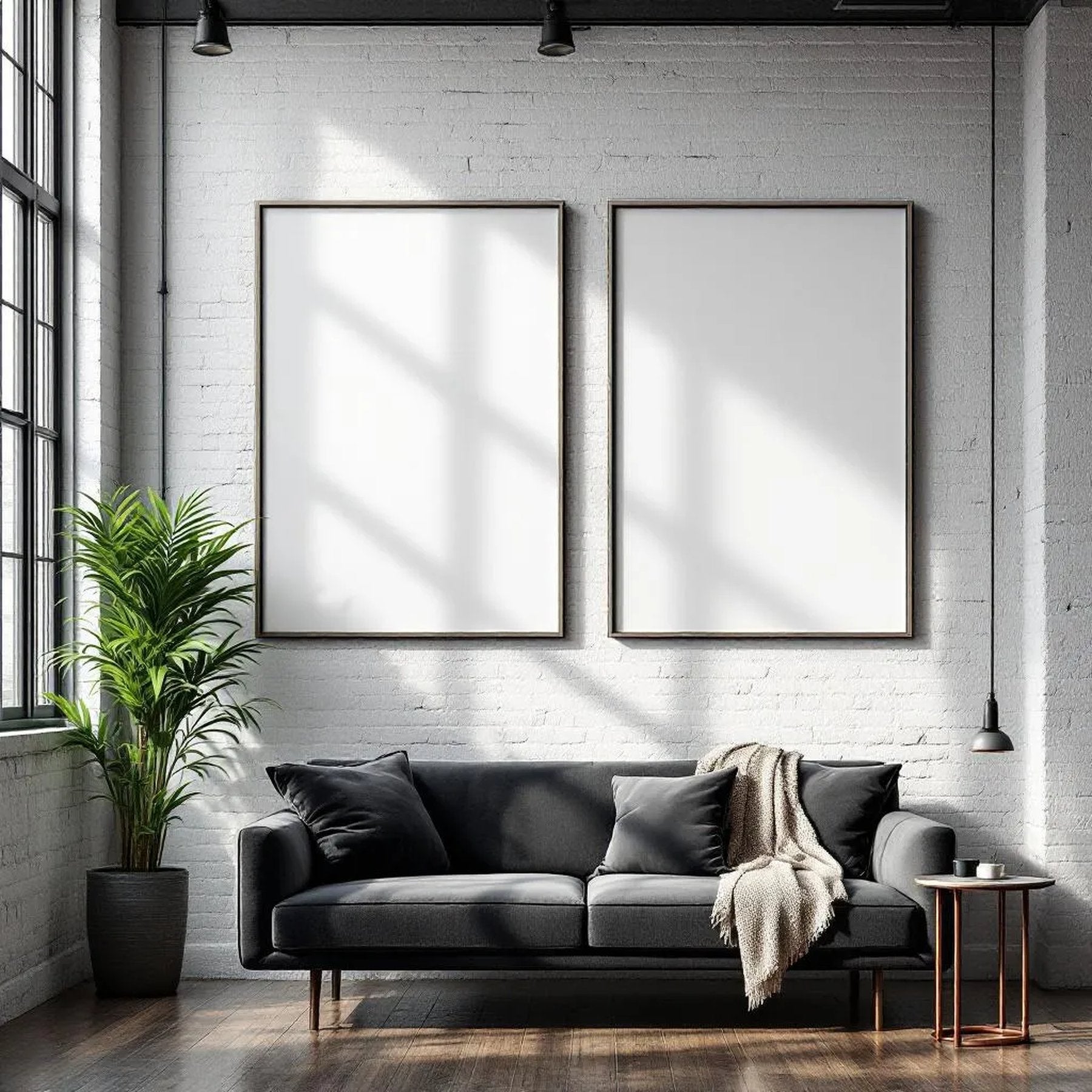Industrial Loft High-Res Frame Mockup — Plain Square Frame Portrait 2:3 — Left-Angled Perspective — #04503 | MockupBulk