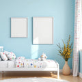 Kids Room Professional Frame Mockup — Plain Square Frame Landscape 3:4 — Left-Angled Perspective — #04675 | MockupBulk