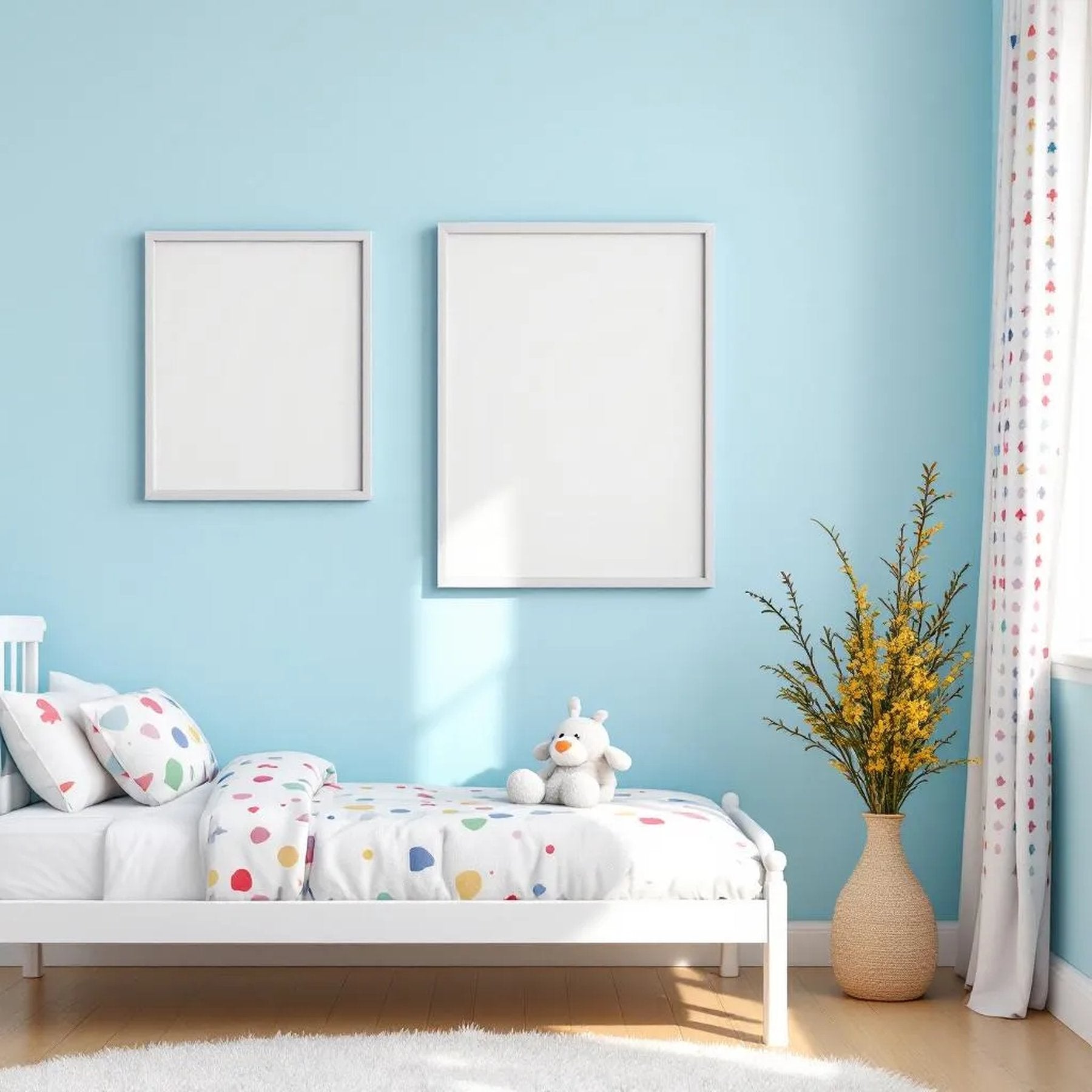 Kids Room Professional Frame Mockup — Plain Square Frame Landscape 3:4 — Left-Angled Perspective — #04675 | MockupBulk