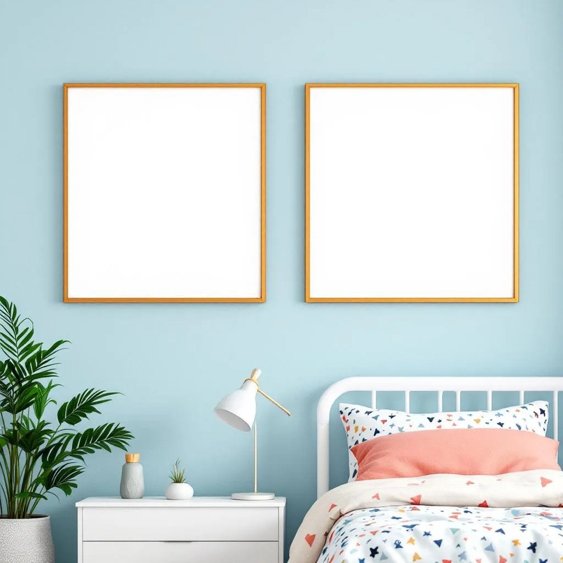 Kids Room High-Res Frame Mockup — Plain Square Frame Portrait 2:3 — Left-Angled Perspective — #04678 | MockupBulk