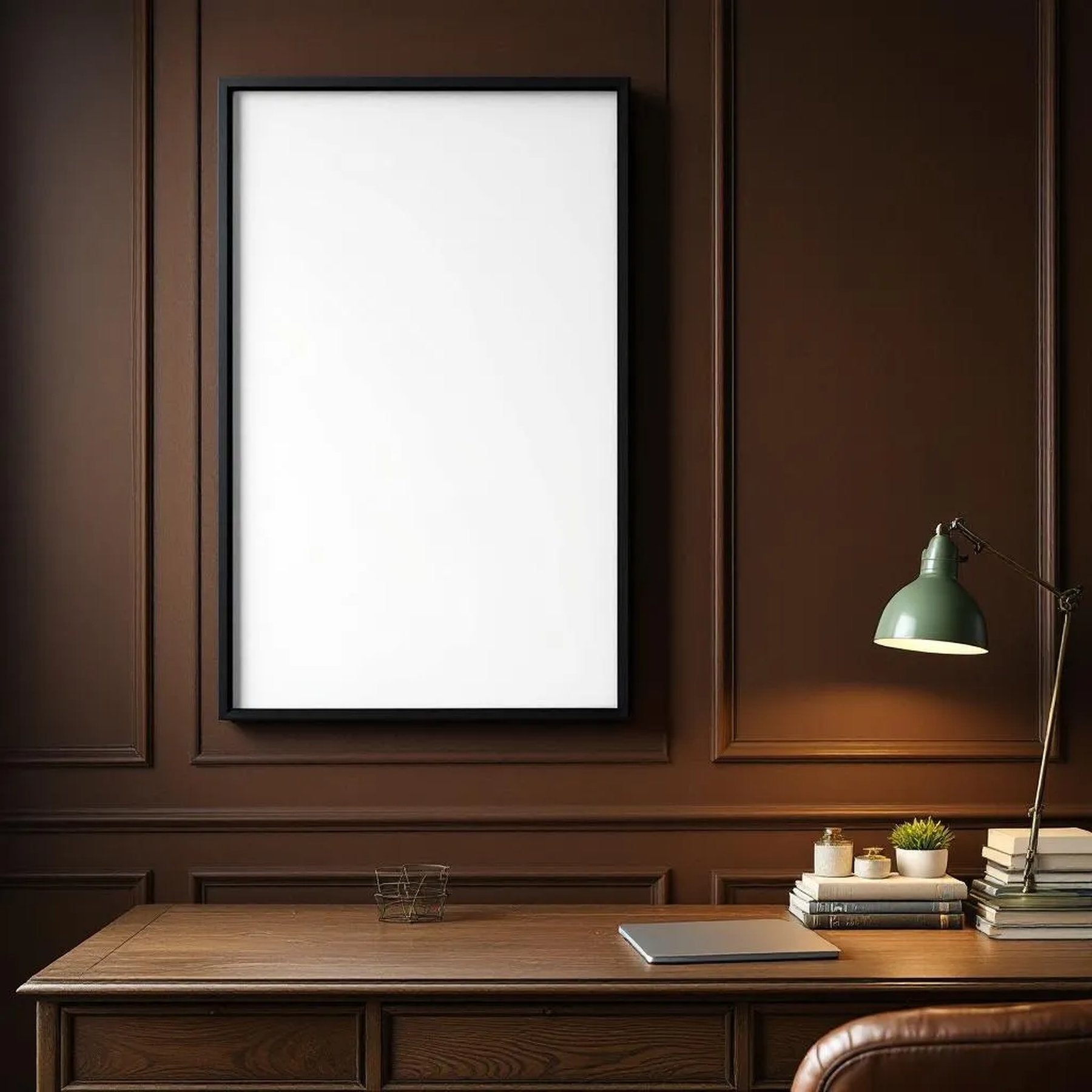Library & Study Professional Frame Mockup — Plain Square Frame Portrait 2:3 — Left-Angled Perspective — #04850 | MockupBulk