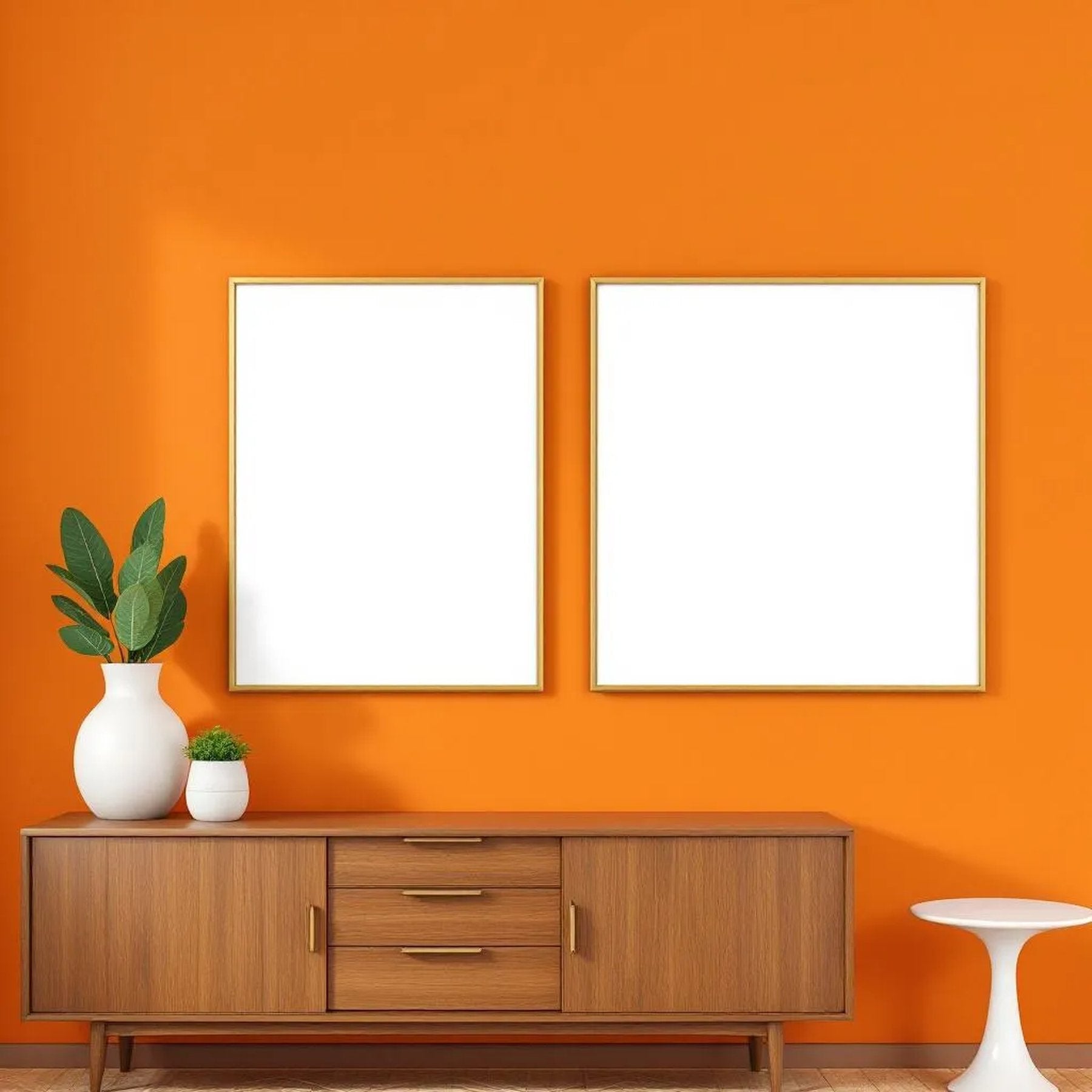 Mid-Century Modern Styled Room Mockup — Plain Square Frame Square 1:1 — Left-Angled Perspective — #04926 | MockupBulk
