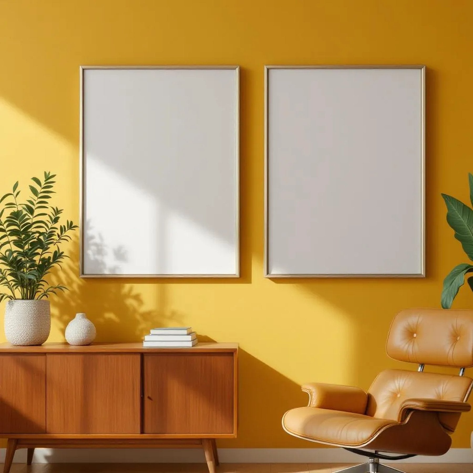 Mid-Century Modern High-Res Frame Mockup — Plain Square Frame Portrait 2:3 — Left-Angled Perspective — #04927 | MockupBulk