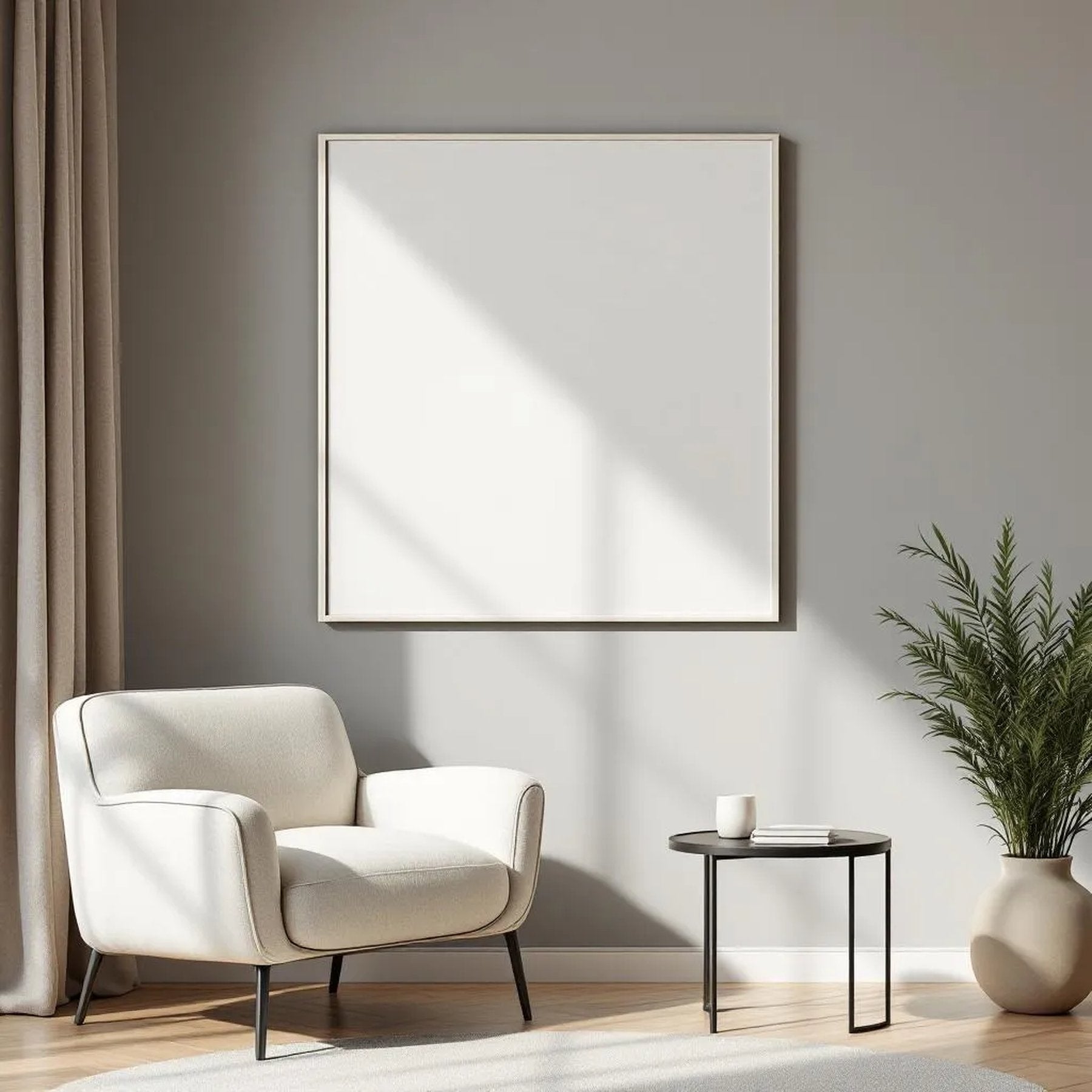 Minimalist White Styled Room Mockup — Plain Square Frame Portrait 2:3 — Left-Angled Perspective — #04451 | MockupBulk