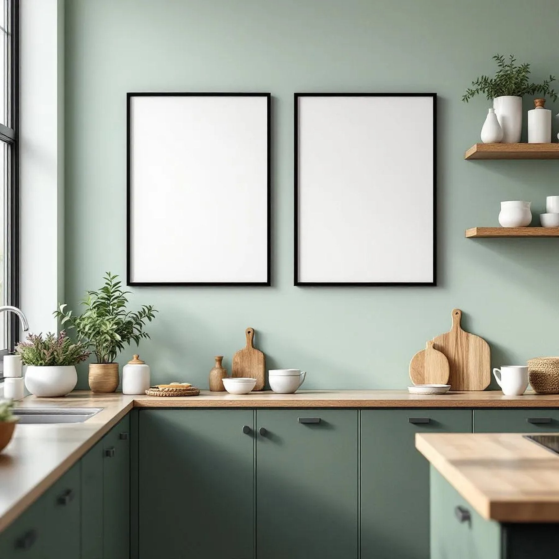 Modern Kitchen Frame Display Mockup — Plain Square Frame Portrait 2:3 — Left-Angled Perspective — #04874 | MockupBulk