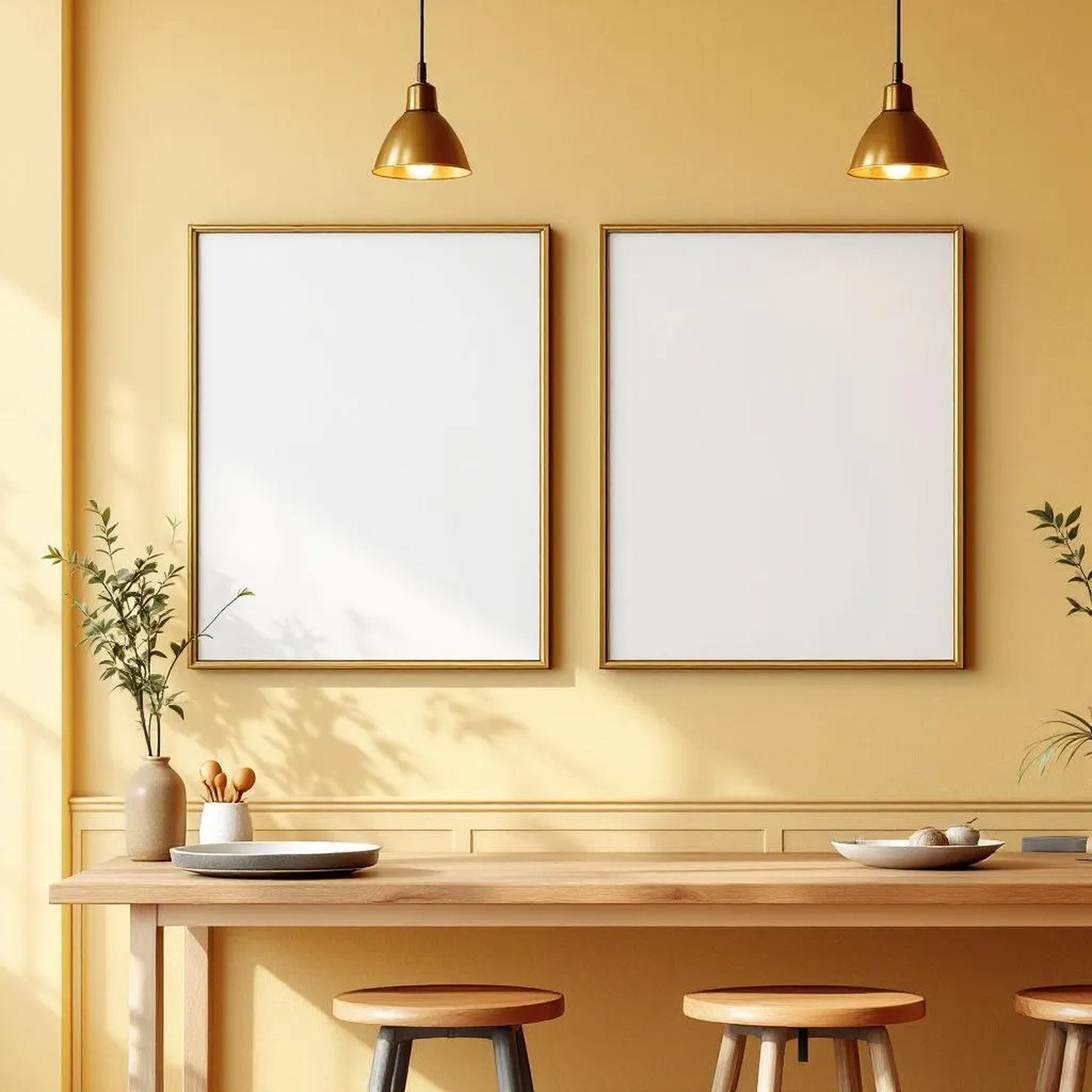 Modern Kitchen Premium Interior Mockup — Plain Square Frame Portrait 2:3 — Left-Angled Perspective — #04878 | MockupBulk