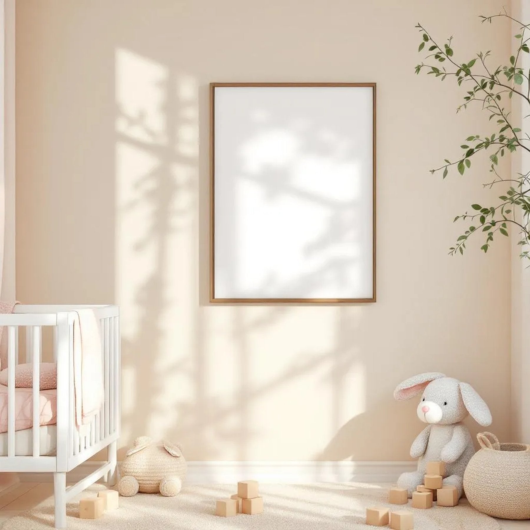 Nursery High-Res Frame Mockup — Plain Square Frame Portrait 2:3 — Left-Angled Perspective — #04649 | MockupBulk