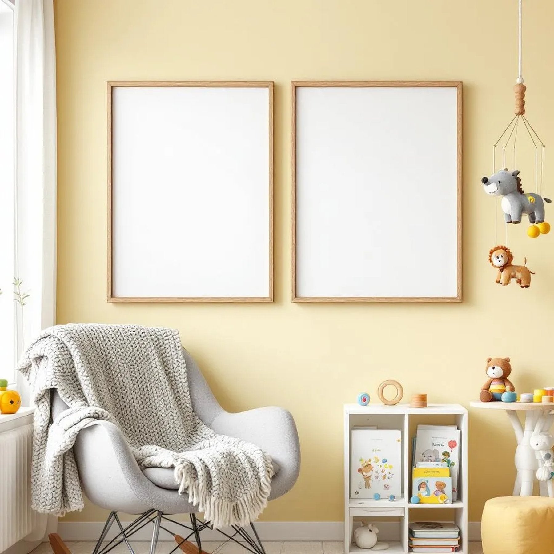 Nursery Room Scene Mockup — Plain Square Frame Square 1:1 — Left-Angled Perspective — #04652 | MockupBulk
