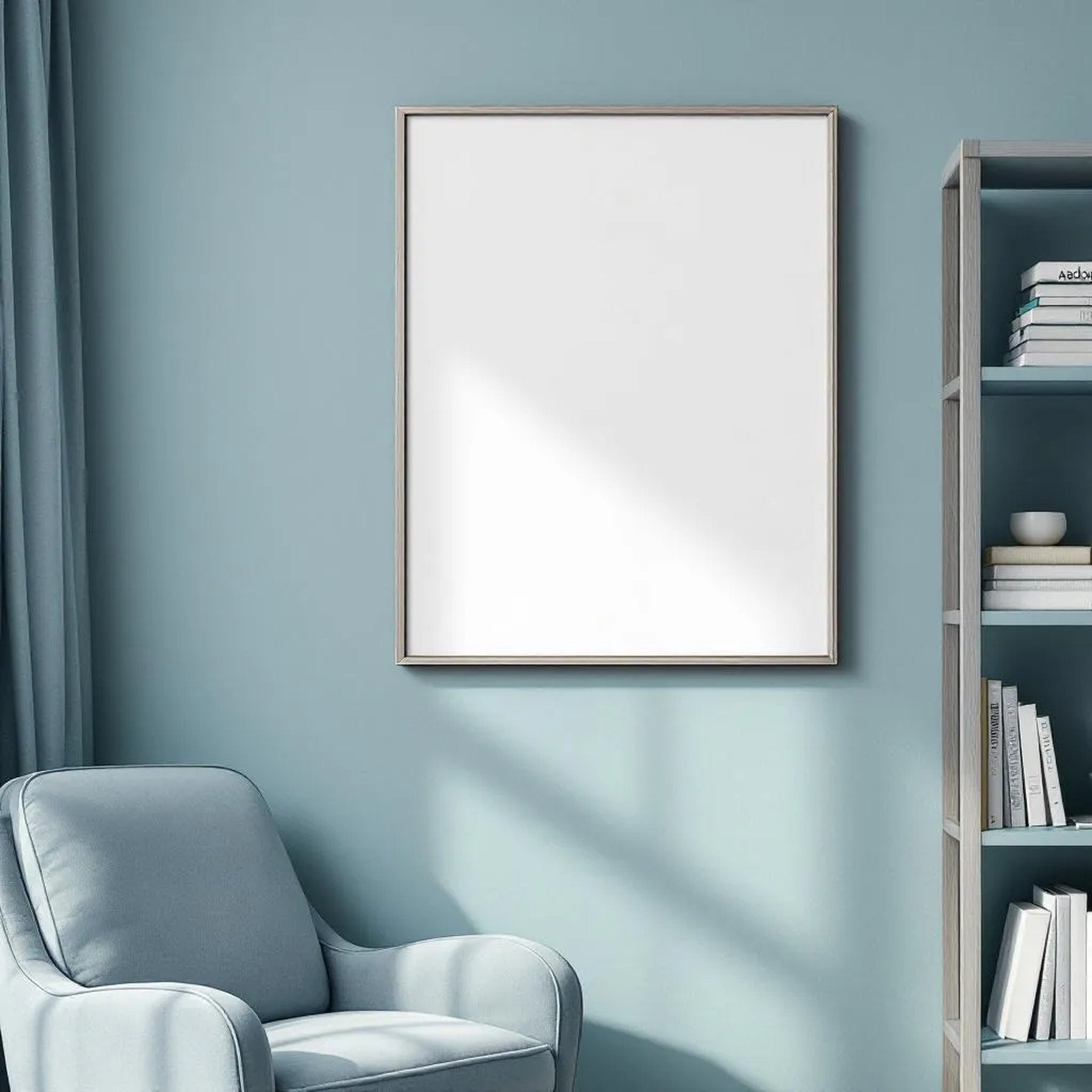 Reading Nook Interior Frame Mockup — Plain Square Frame Landscape 11x14 — Left-Angled Perspective — #04775 | MockupBulk