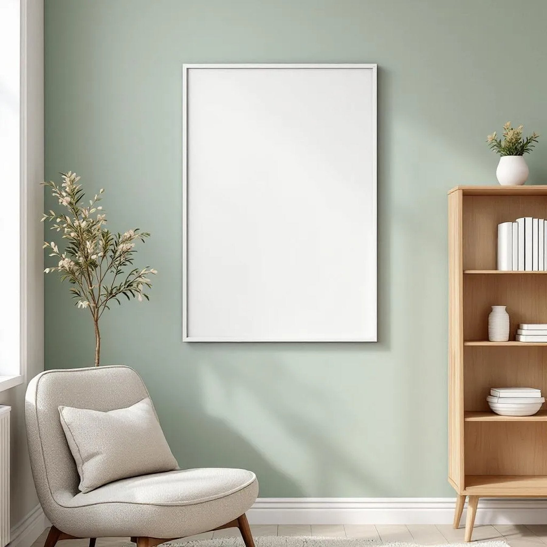Scandinavian Premium Interior Mockup — Plain Square Frame Portrait 2:3 — Left-Angled Perspective — #04475 | MockupBulk