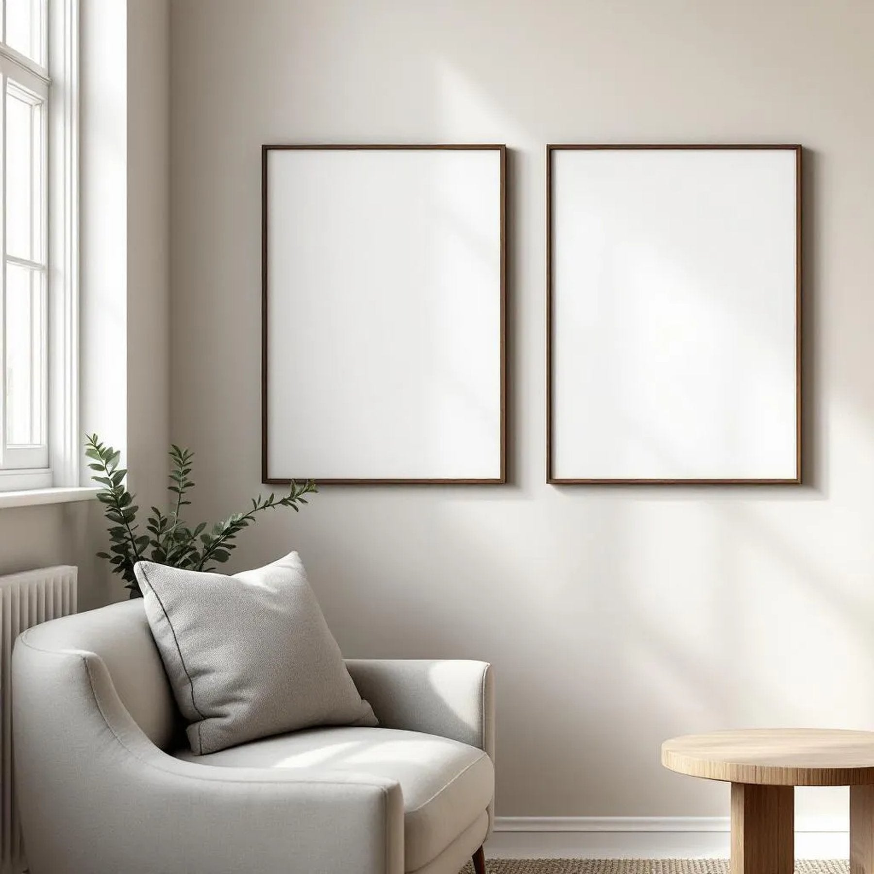 Scandinavian Wall Art Mockup — Plain Square Frame Square 1:1 — Left-Angled Perspective — #04477 | MockupBulk