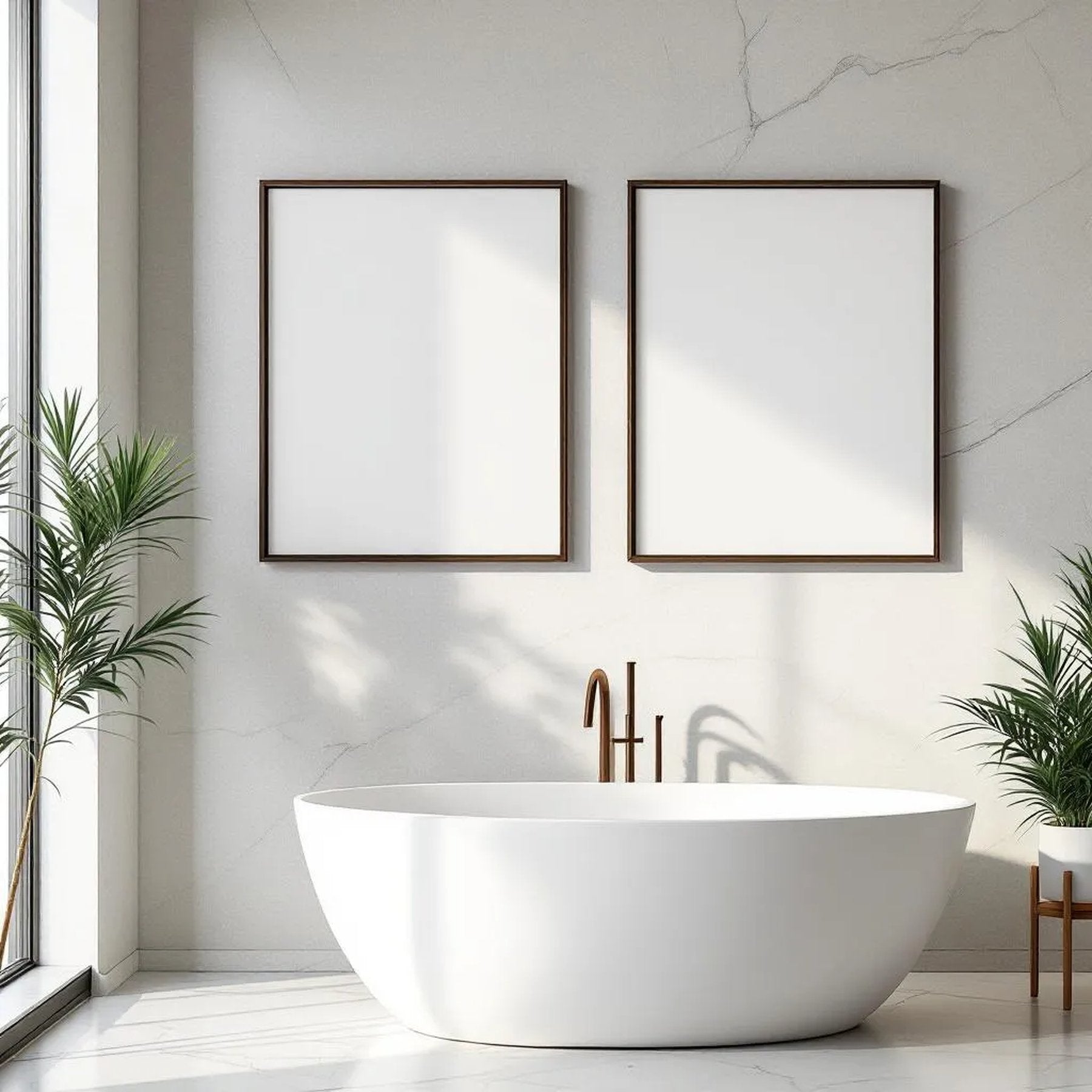 Spa Bathroom Room Scene Mockup — Plain Square Frame Portrait 4:5 — Perspective View — #04813 | MockupBulk