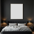 Dark Bedroom Room Scene Mockup — Plain Square Frame Portrait 2:3 — Perspective View — #04559 | MockupBulk