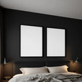 Dark Bedroom Editorial Room Mockup — Plain Square Frame Landscape 3:4 — Perspective View — #04562 | MockupBulk