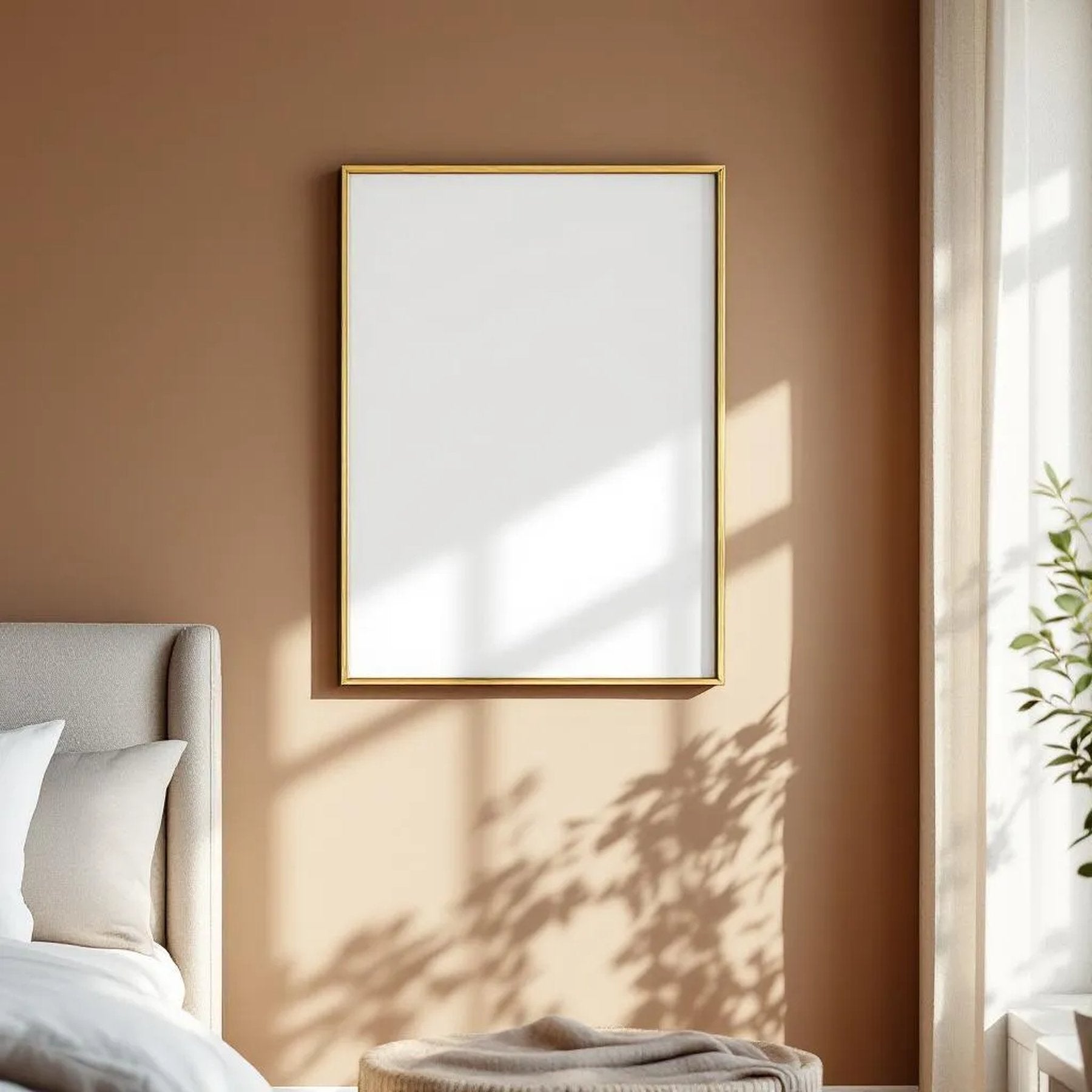 White Bedroom Professional Frame Mockup — Plain Square Frame Portrait 2:3 — Perspective View — #04534 | MockupBulk