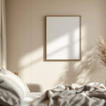 White Bedroom Editorial Room Mockup — Plain Square Frame Landscape 3:4 — Perspective View — #04535 | MockupBulk