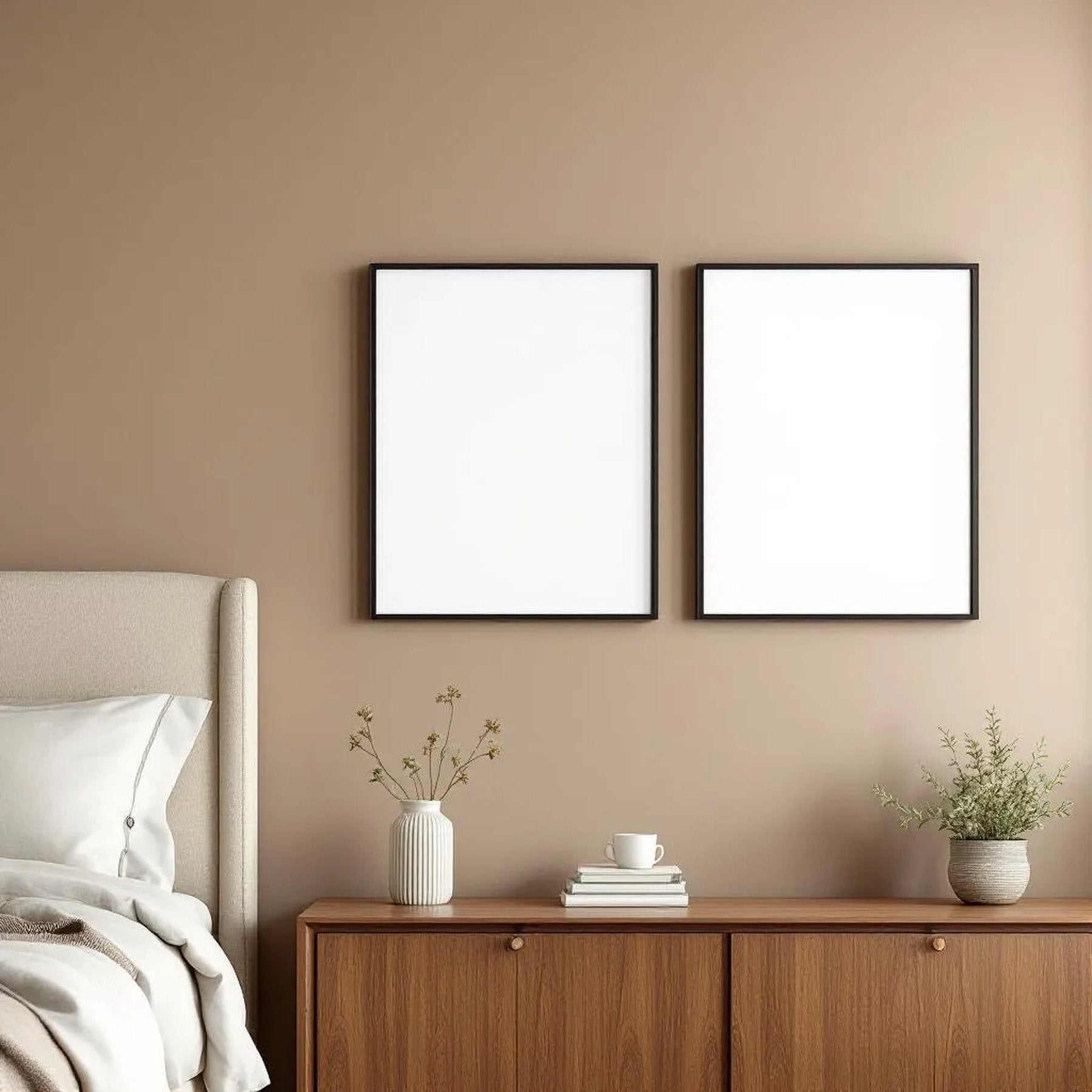 White Bedroom Professional Frame Mockup — Plain Square Frame Portrait 2:3 — Perspective View — #04537 | MockupBulk