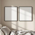 White Bedroom Editorial Room Mockup — Plain Square Frame Portrait 2:3 — Perspective View — #04538 | MockupBulk